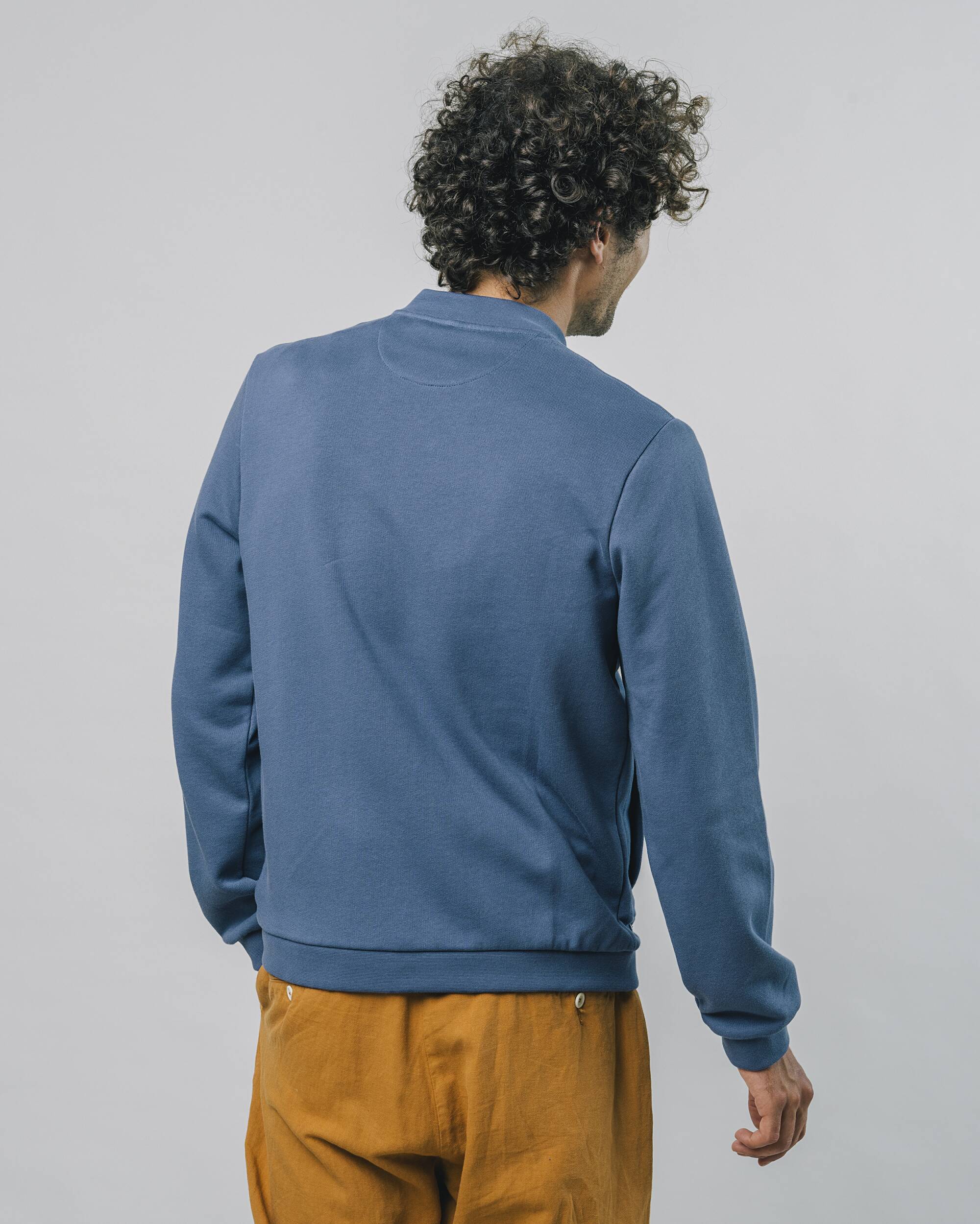 Blue Tokyo Baseball Club jacket made from 100% organic cotton by Brava Fabrics
