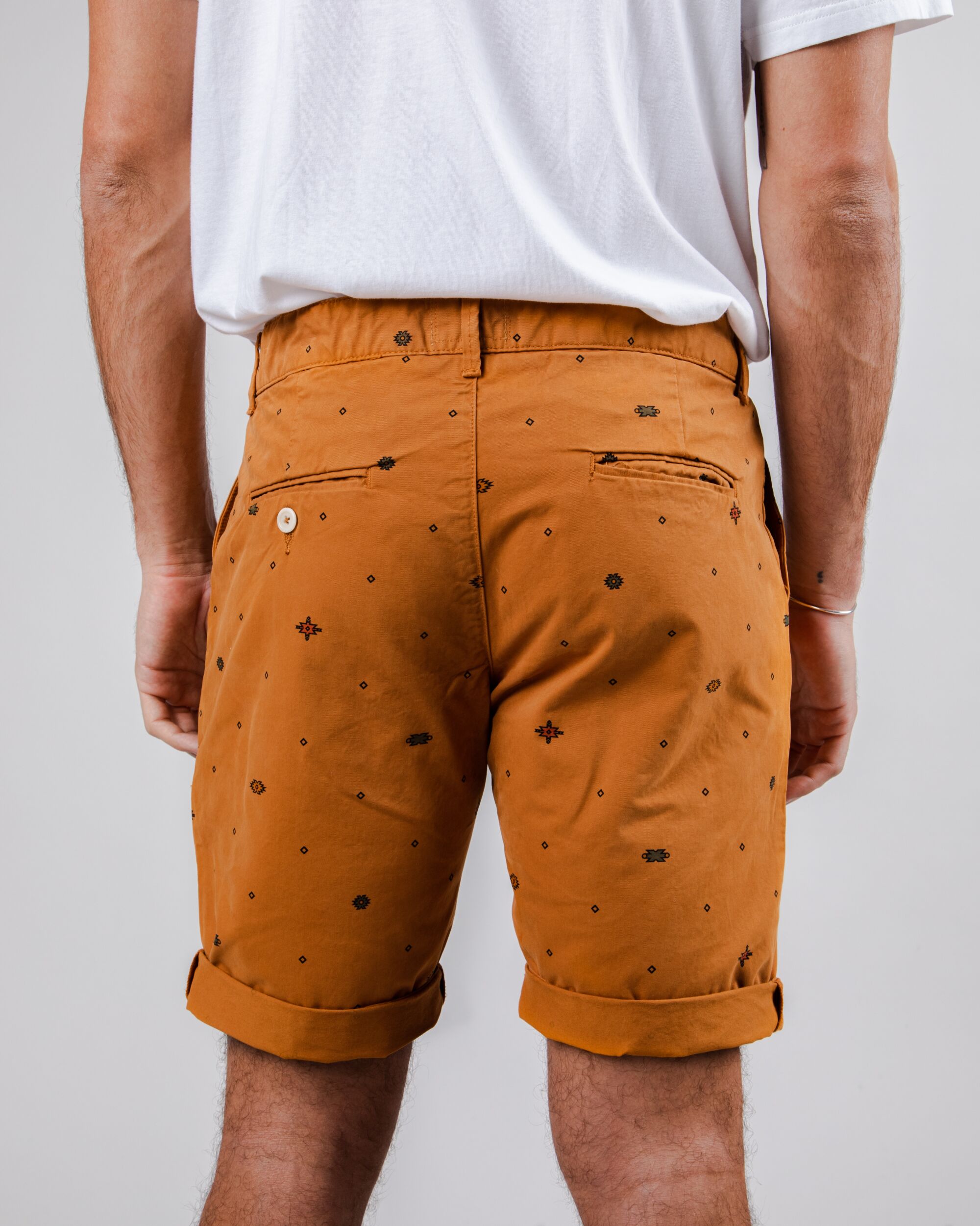 Orange Ndebele Inka 100% organic cotton printed shorts from Brava Fabrics