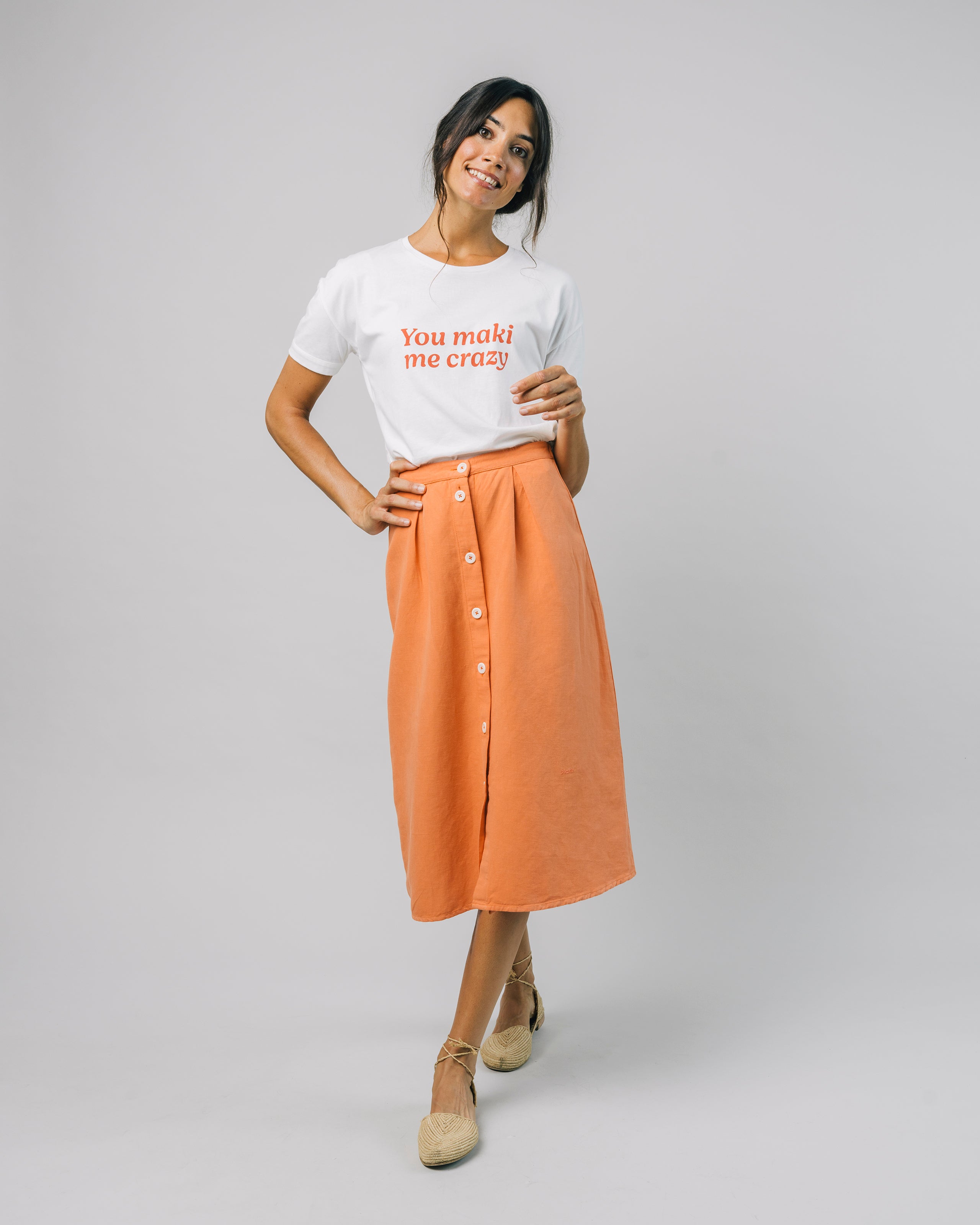 White, printed T-shirt You Maki Me Crazy made from 100% organic cotton from Brava Fabrics