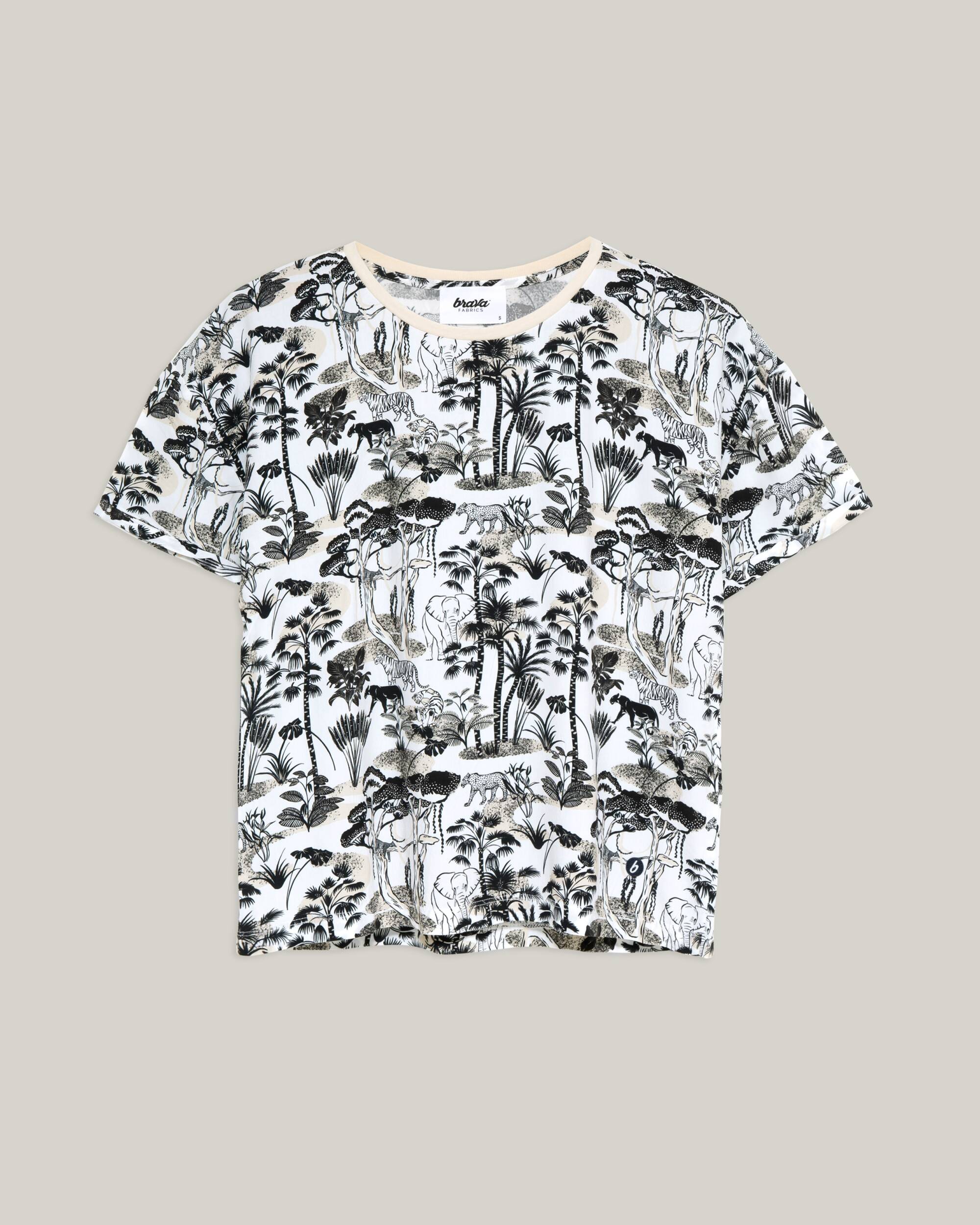 Schwarz, weisses T-Shirt Wildlife aus 100% Viskose von Brava Fabrics