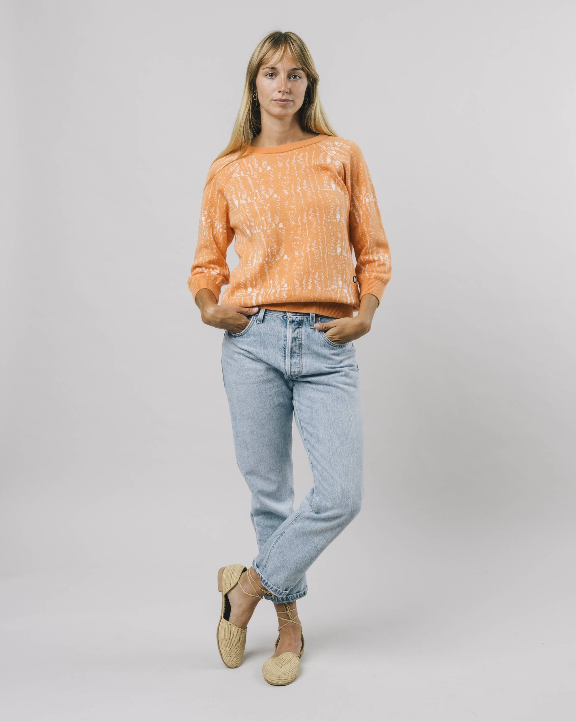 Sweater "Camou" in orange mit ¾-Ärmeln aus 100% Bio - Baumwolle von Brava Fabrics