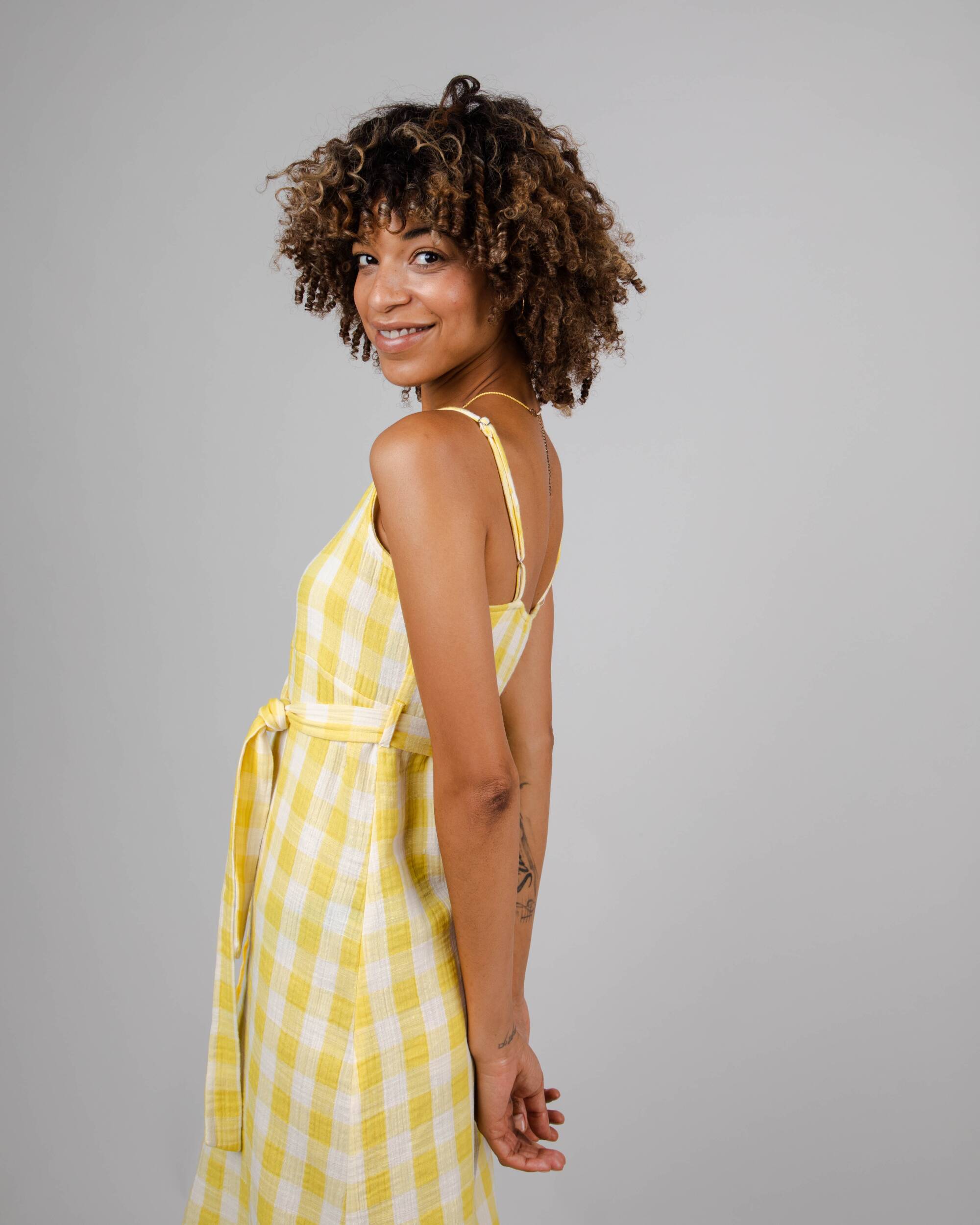 Yellow, white checked dress Lorena made of organic cotton by Brava Fabrics