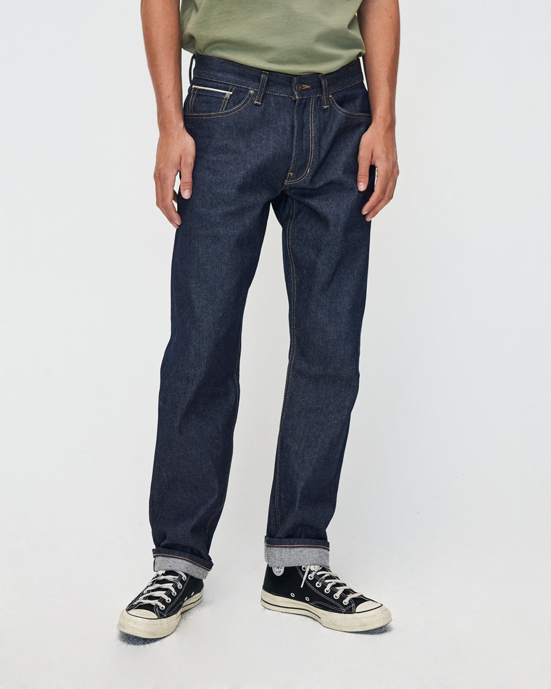 Scott Regular “Orange Selvedge” jeans made from recycled raw denim by Kuyichi