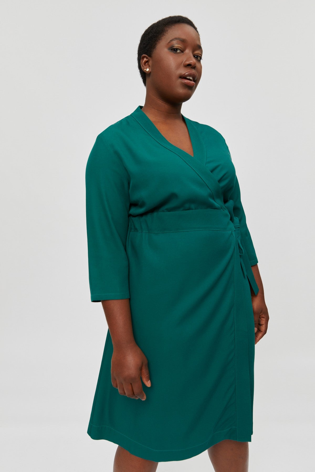 Green wrap dress Sandra made of 100% viscose by Ayani