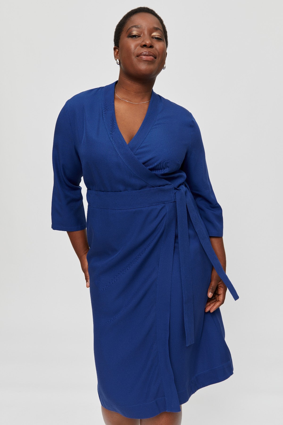 Blue wrap dress Sandra made of 100% viscose by Ayani