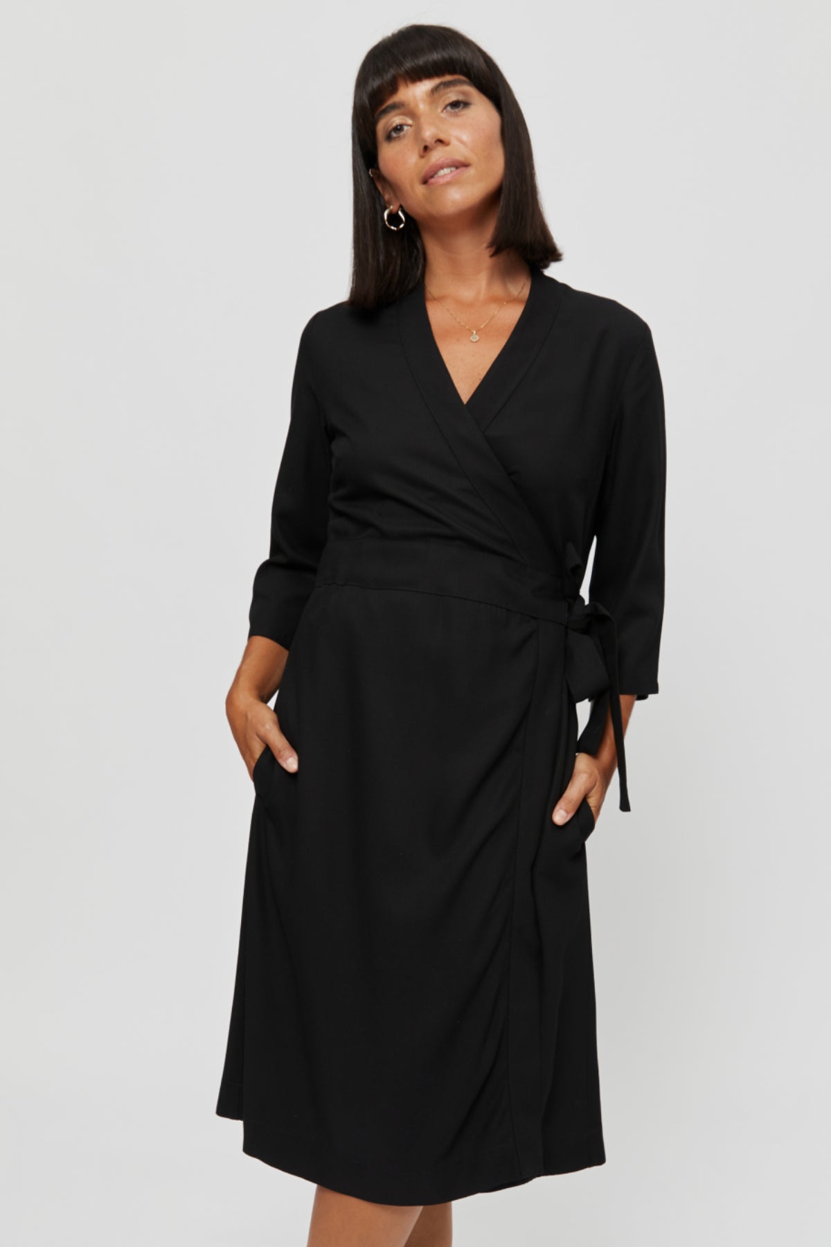 Black wrap dress Sandra made of 100% viscose by Ayani