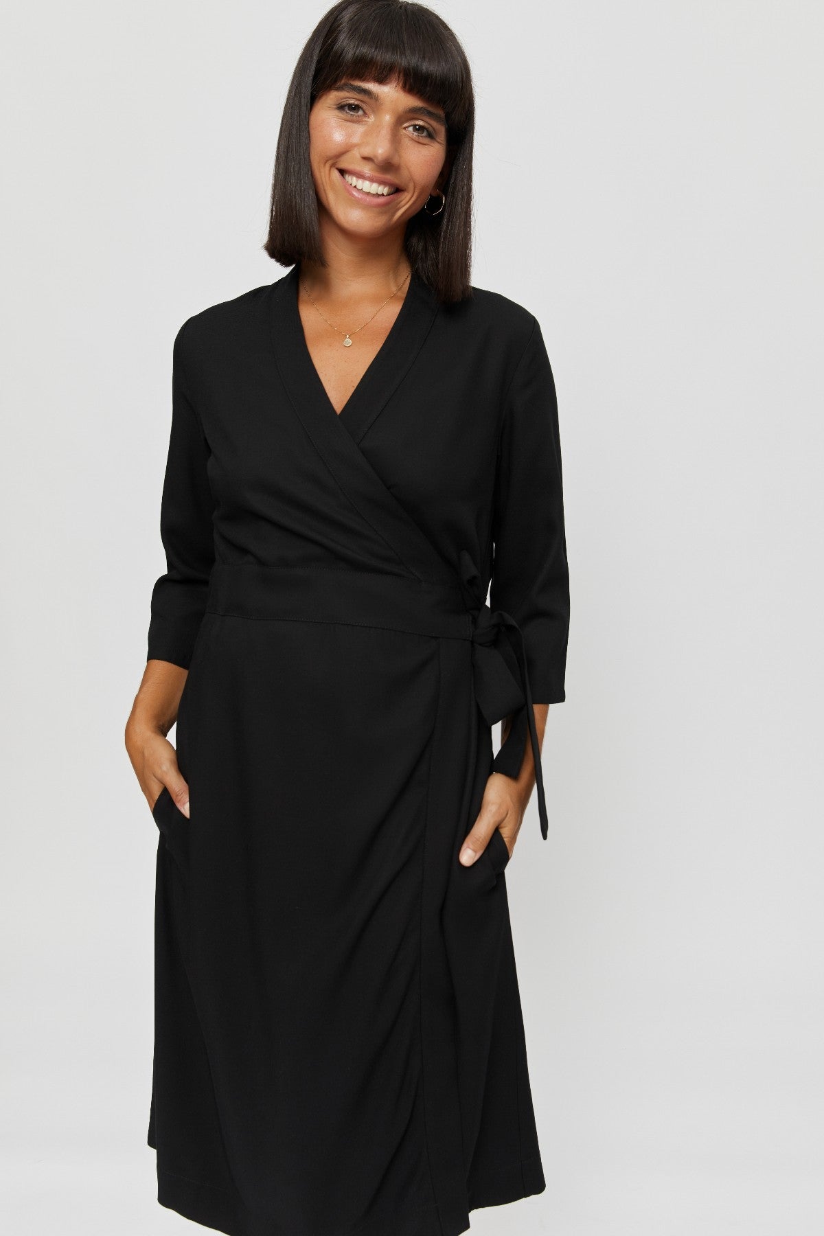 Black wrap dress Sandra made of 100% viscose by Ayani