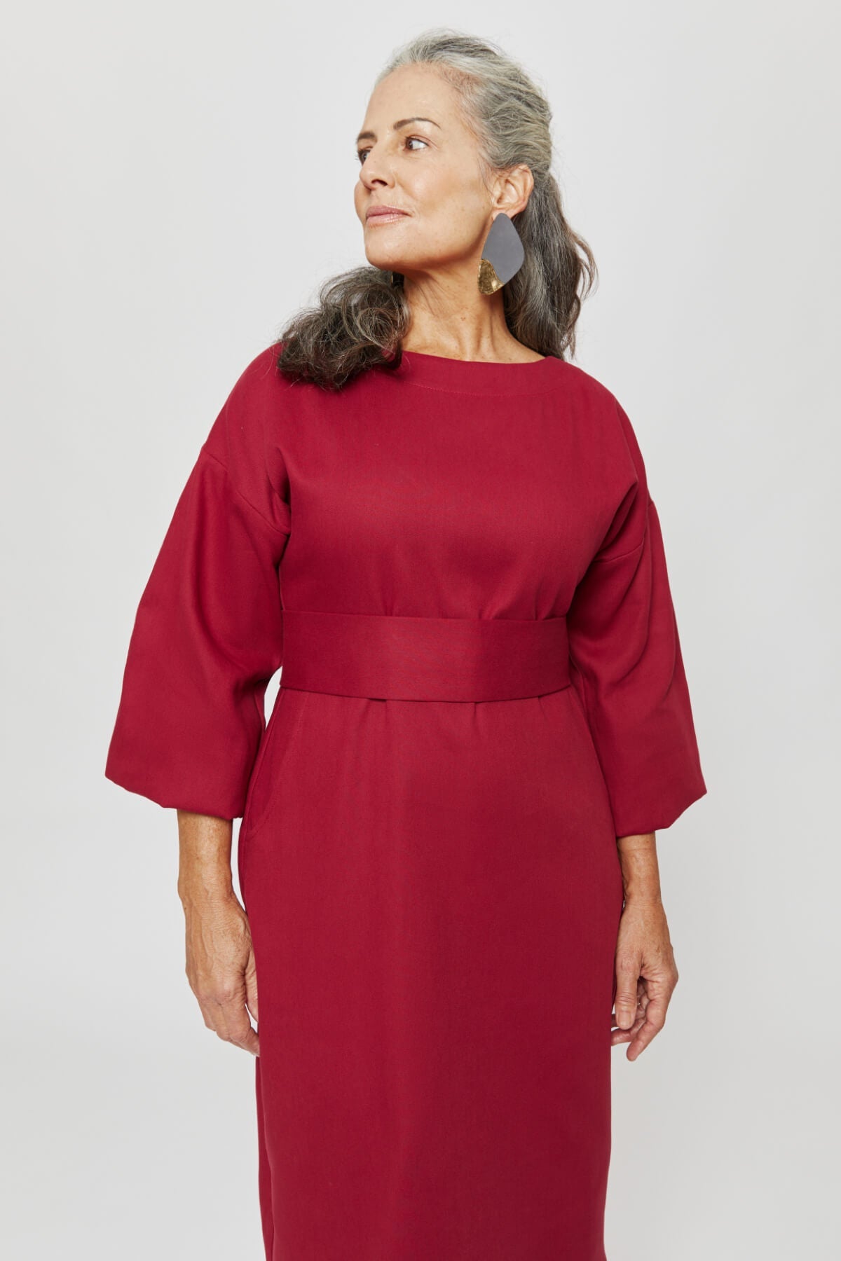 Rotes, langärmliges Kleid Stefanie aus 100% Bio-Baumwolle von Ayani