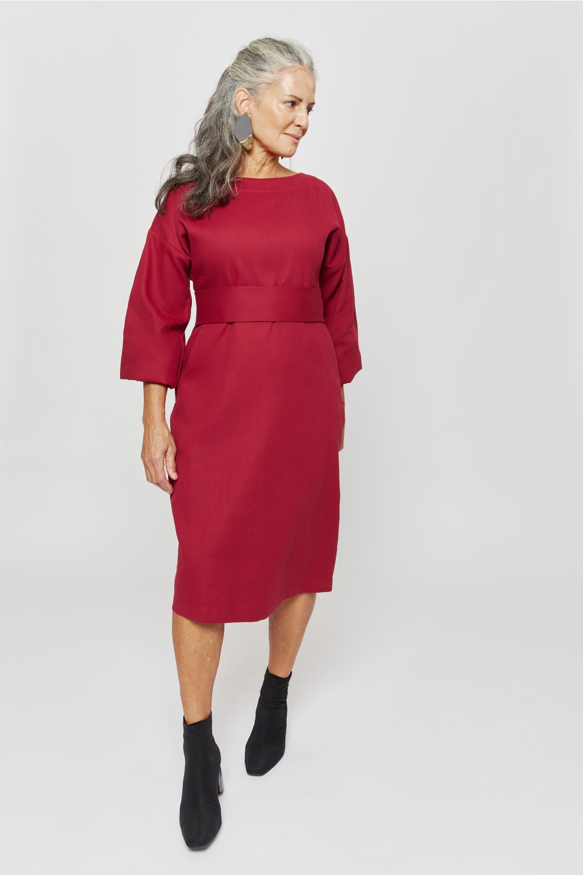 Rotes, langärmliges Kleid Stefanie aus 100% Bio-Baumwolle von Ayani