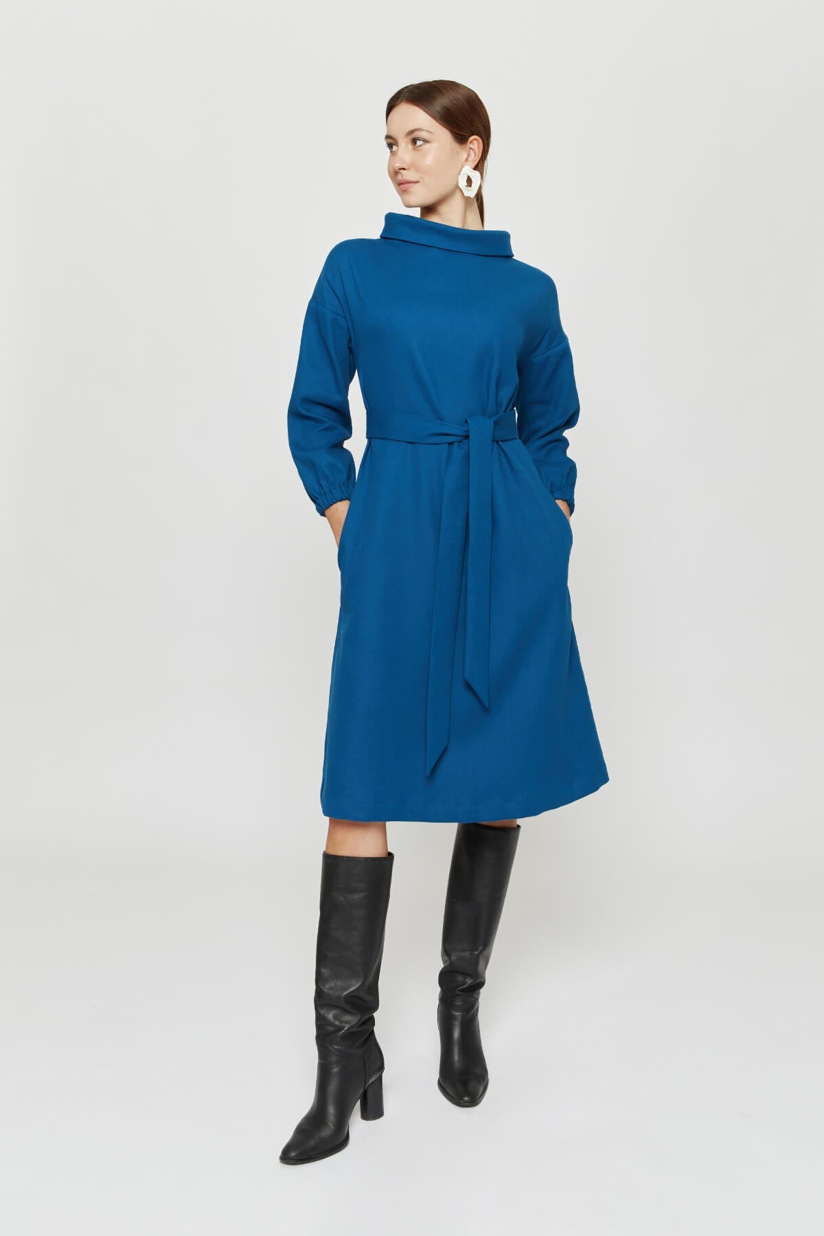 Blue midi dress Amalia made of 100% organic cotton by Ayani