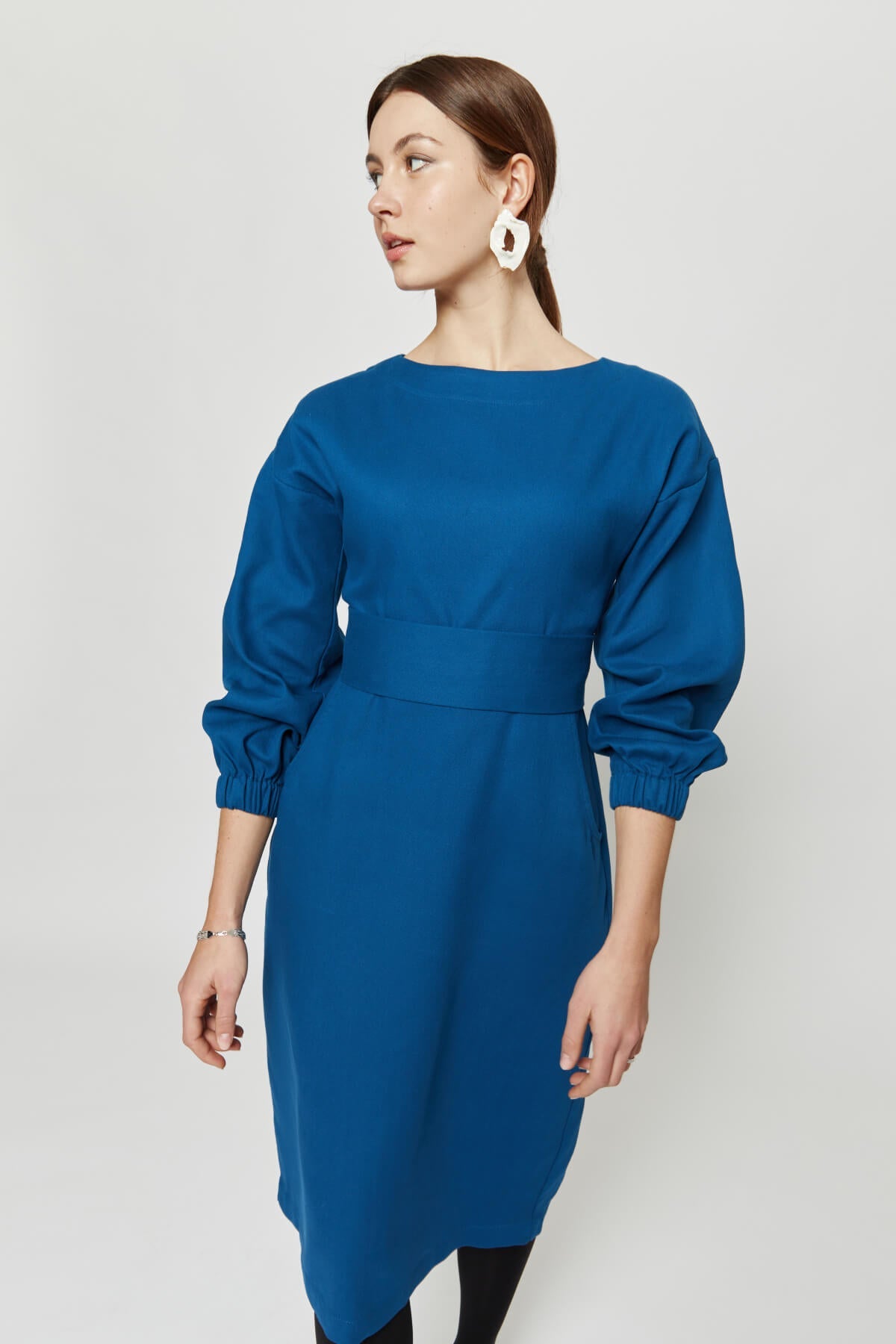 Blue long-sleeved dress Stefanie made of 100% organic cotton by Ayani