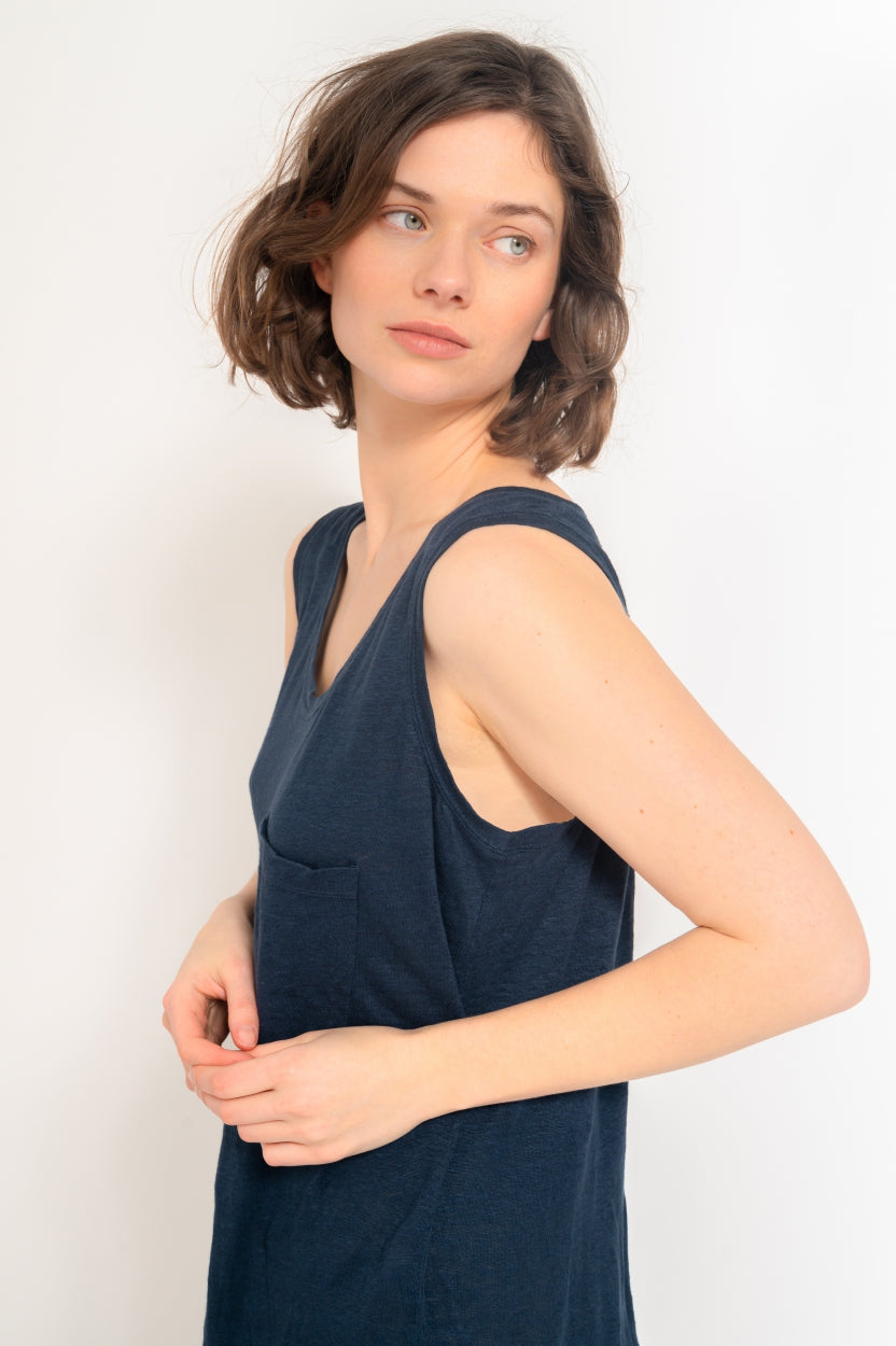 Valerie tank top in indigo blue made from 100% European linen by Kuyichi