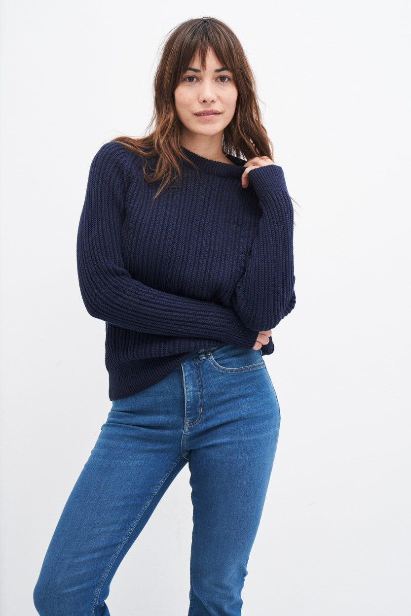 Strick Sweater Christa in dunkelblau aus 100% Bio - Baumwolle von Kuyichi