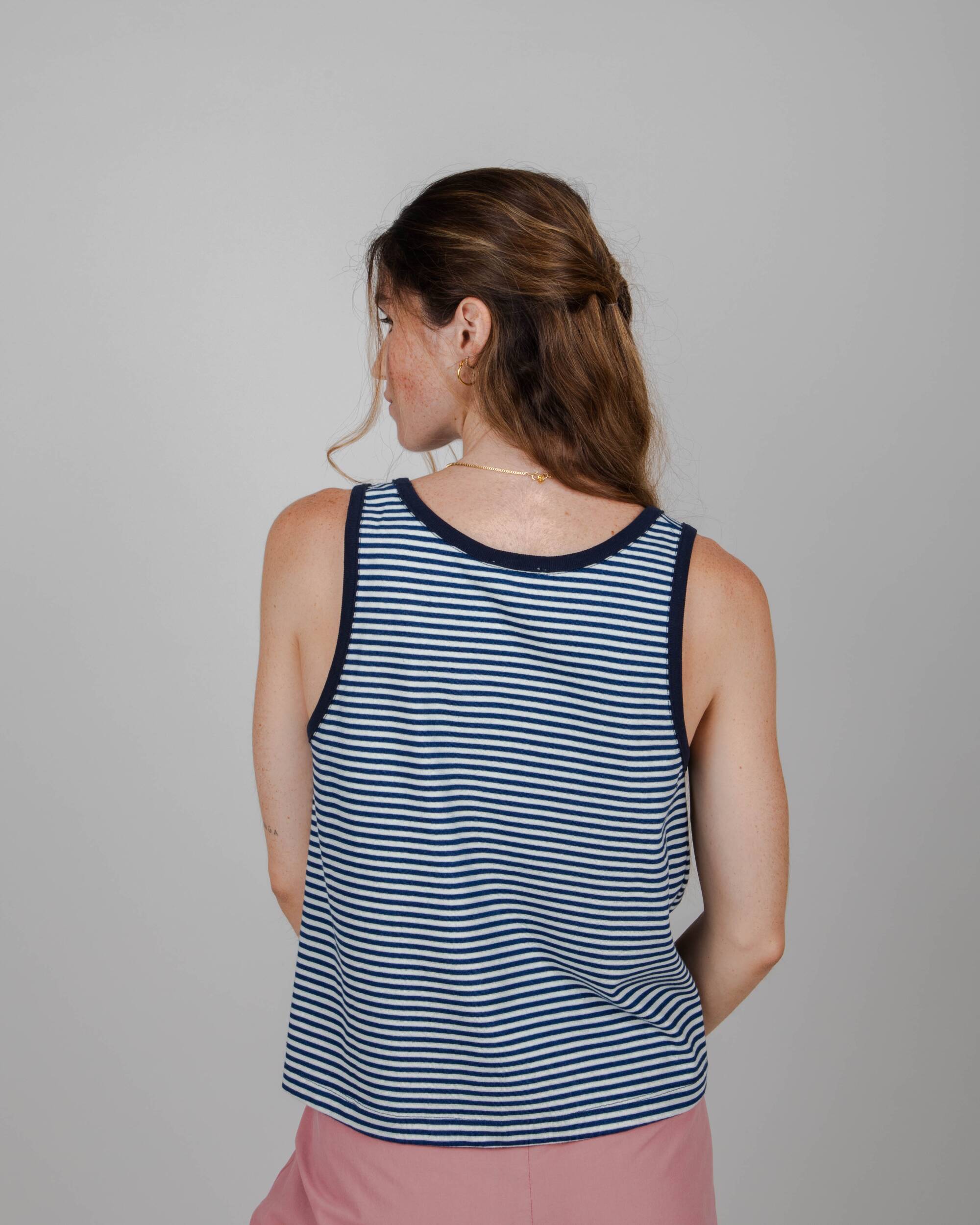 Blue and white striped tank top Gamba Faes made of organic cotton by Brava Fabrics