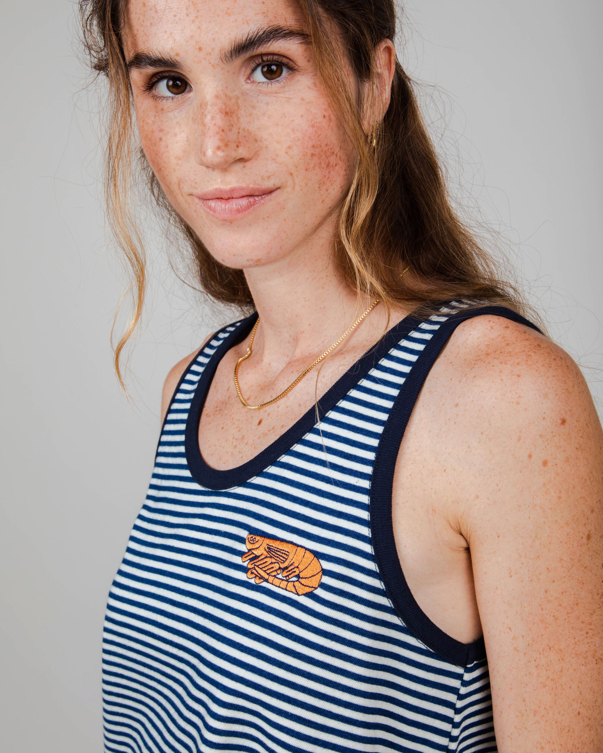 Blue and white striped tank top Gamba Faes made of organic cotton by Brava Fabrics