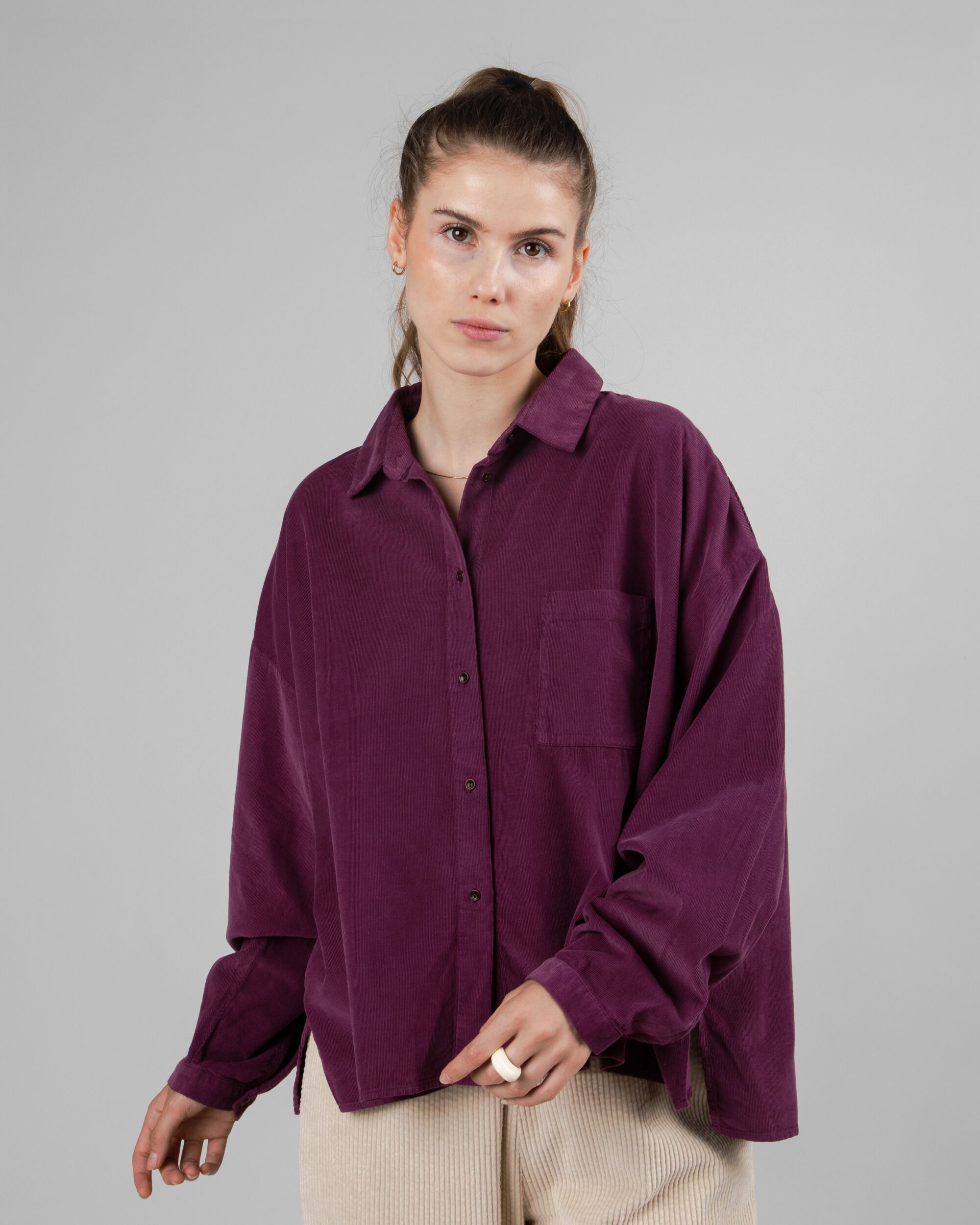Purple Babycord Boxy blouse made of organic cotton by Brava Fabrics