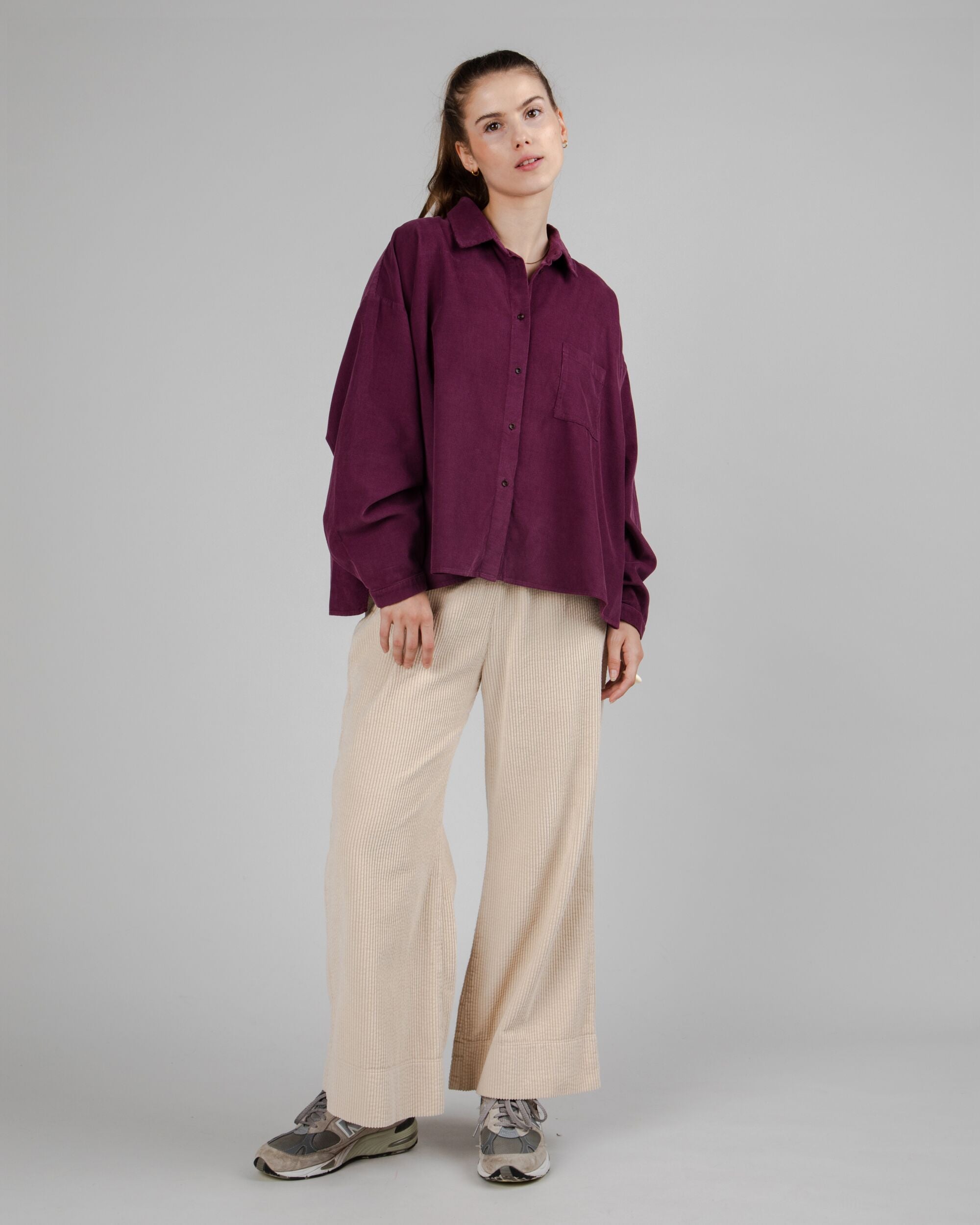 Purple Babycord Boxy blouse made of organic cotton by Brava Fabrics