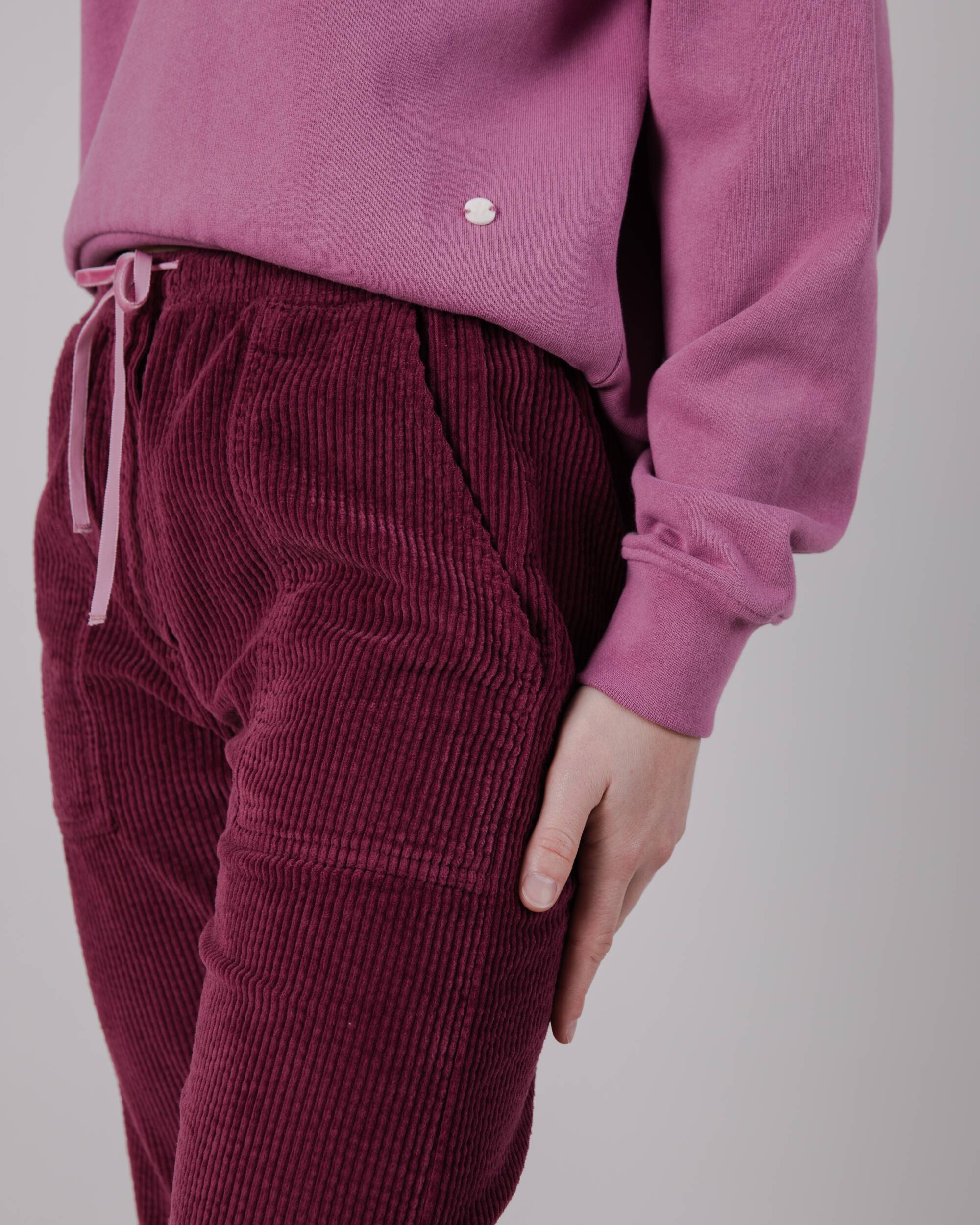 Purple organic cotton corduroy pants from Brava Fabrics