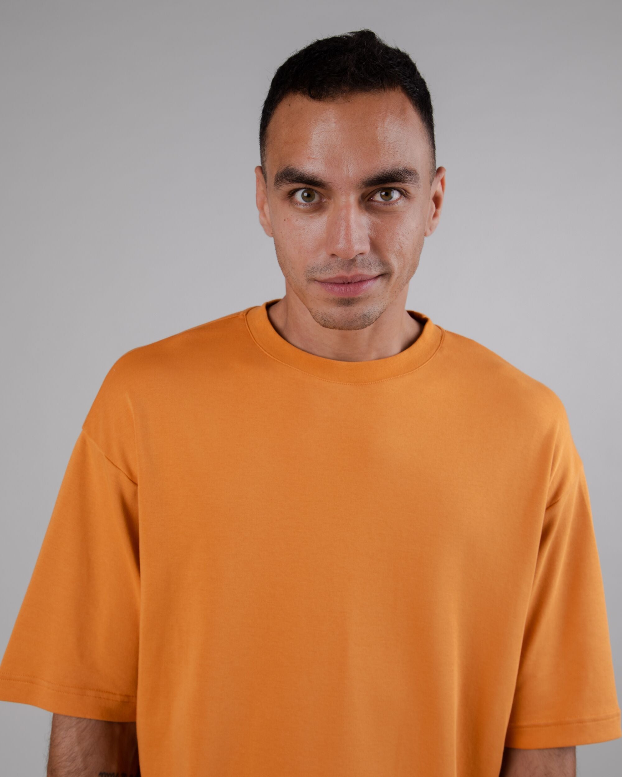 Orange shirt oversize interlock made of cotton from Brava Fabrics