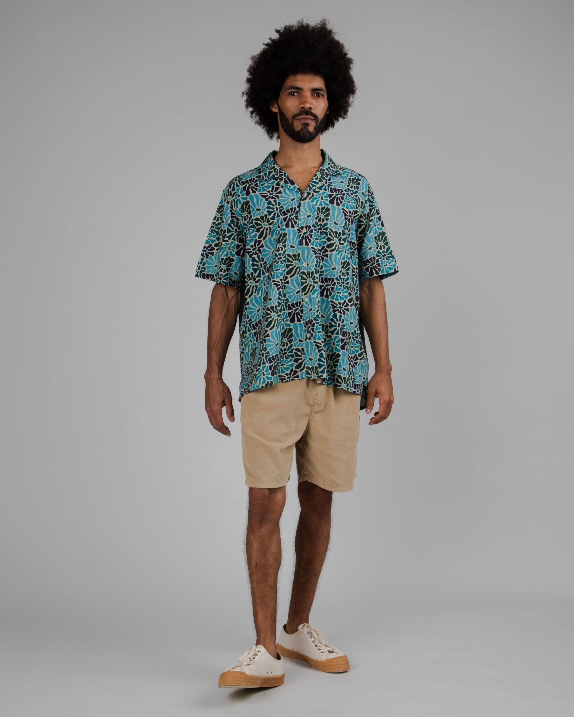Kurzärmeliges Hemd Spring Aloha in blau aus Bio Baumwolle von Brava Fabrics