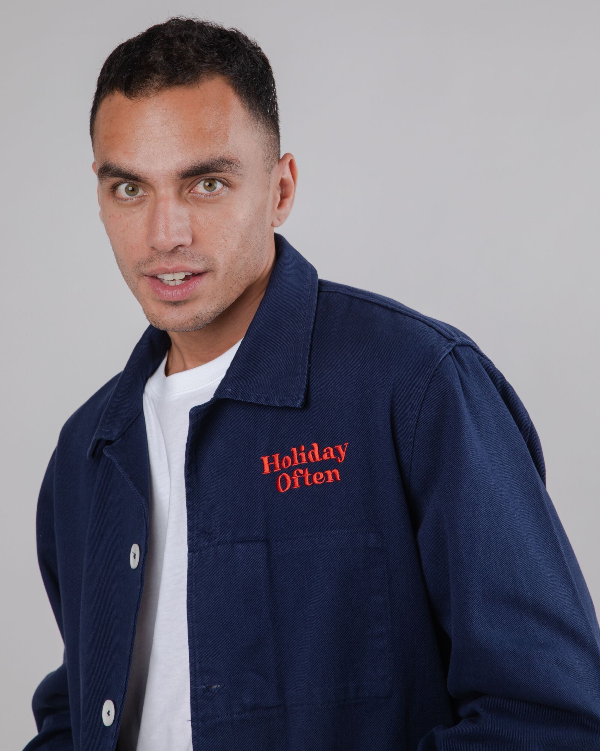 Holiday Navy jacket made of organic cotton from Brava Fabrics