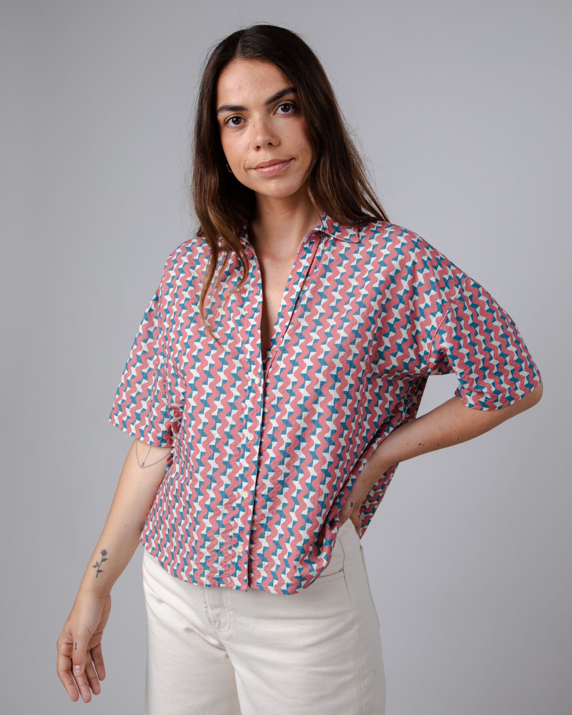 Blouse Tiles Cropped in pink