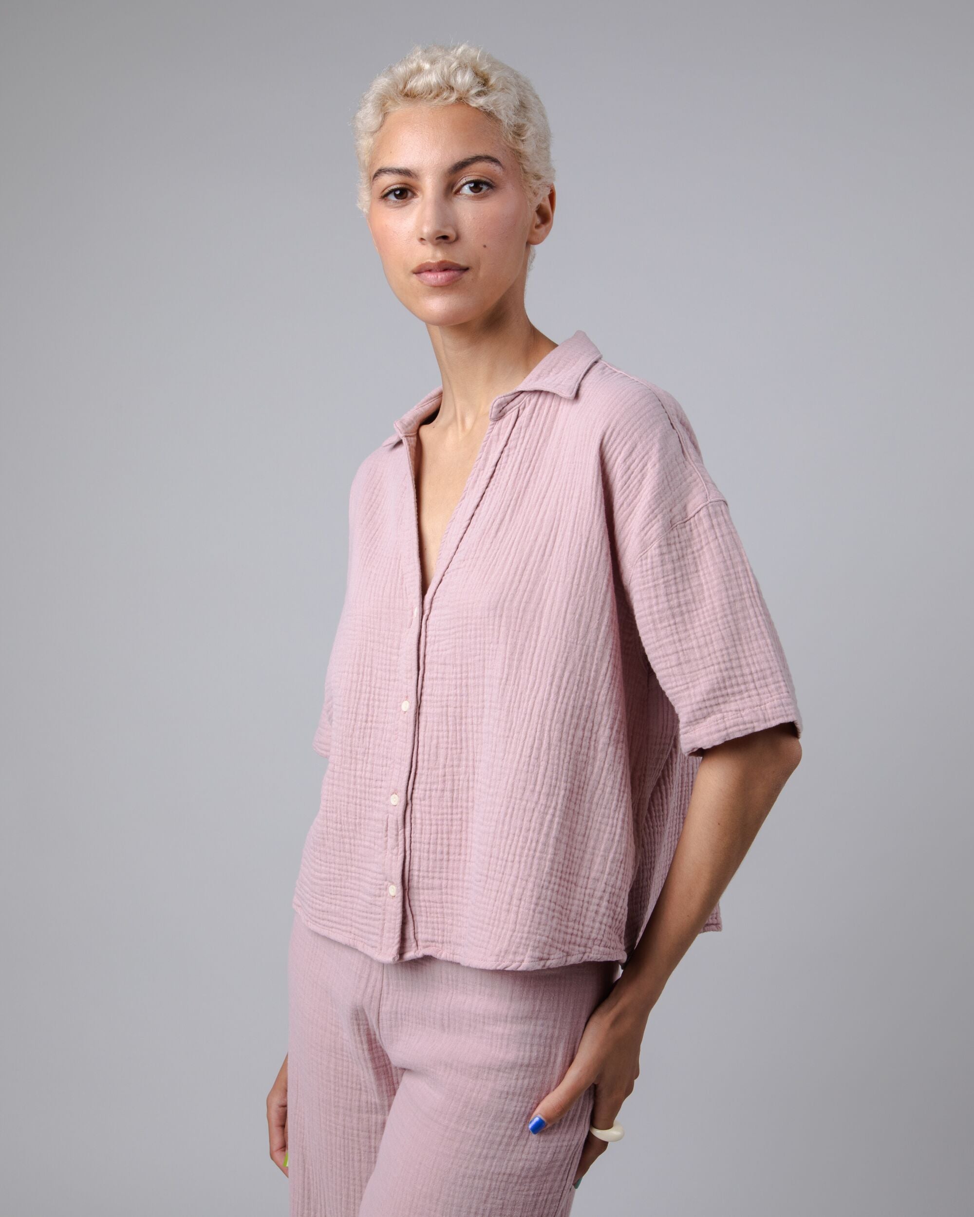 Pink cotton Bubble blouse from Brava Fabrics