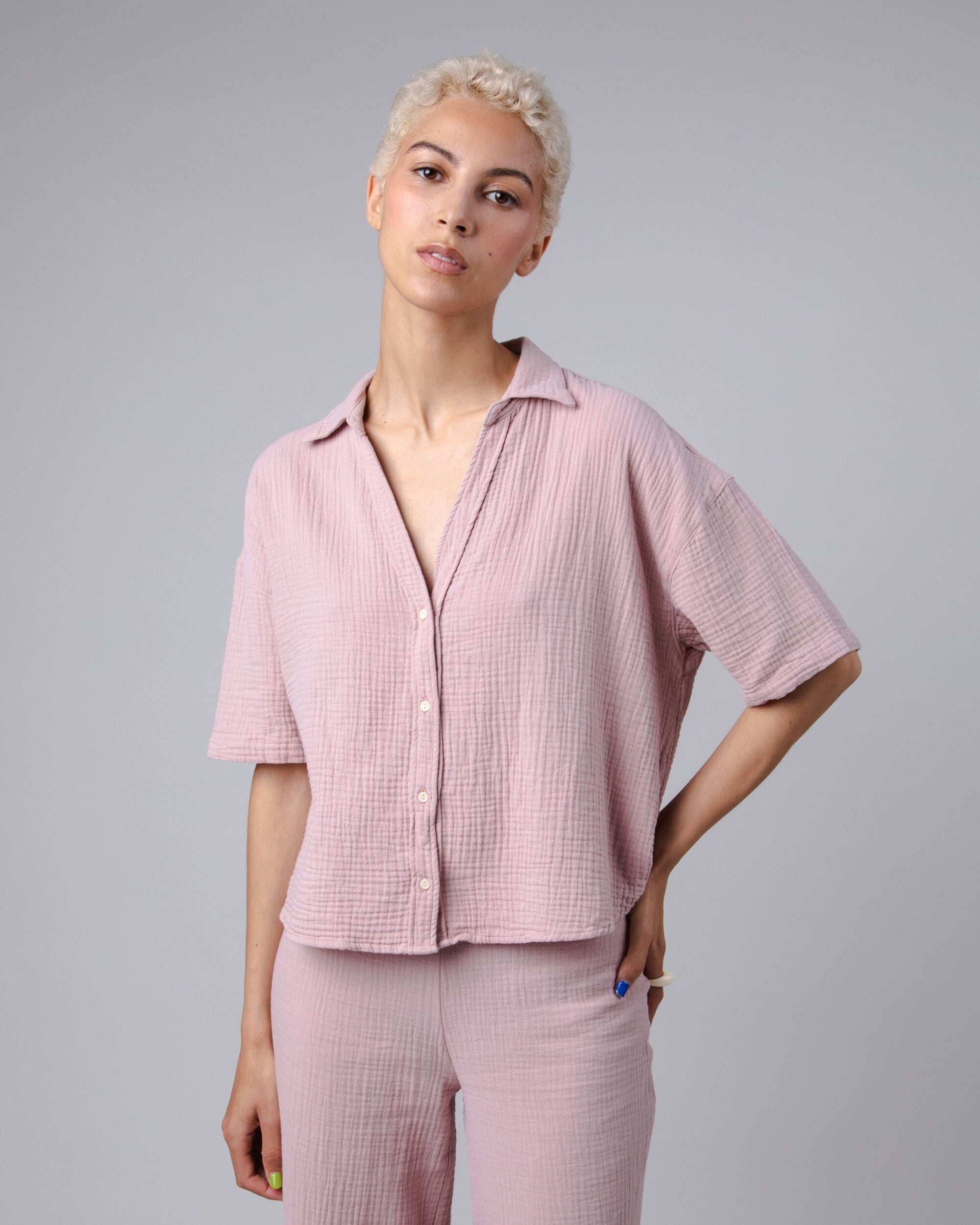 Pink cotton Bubble blouse from Brava Fabrics