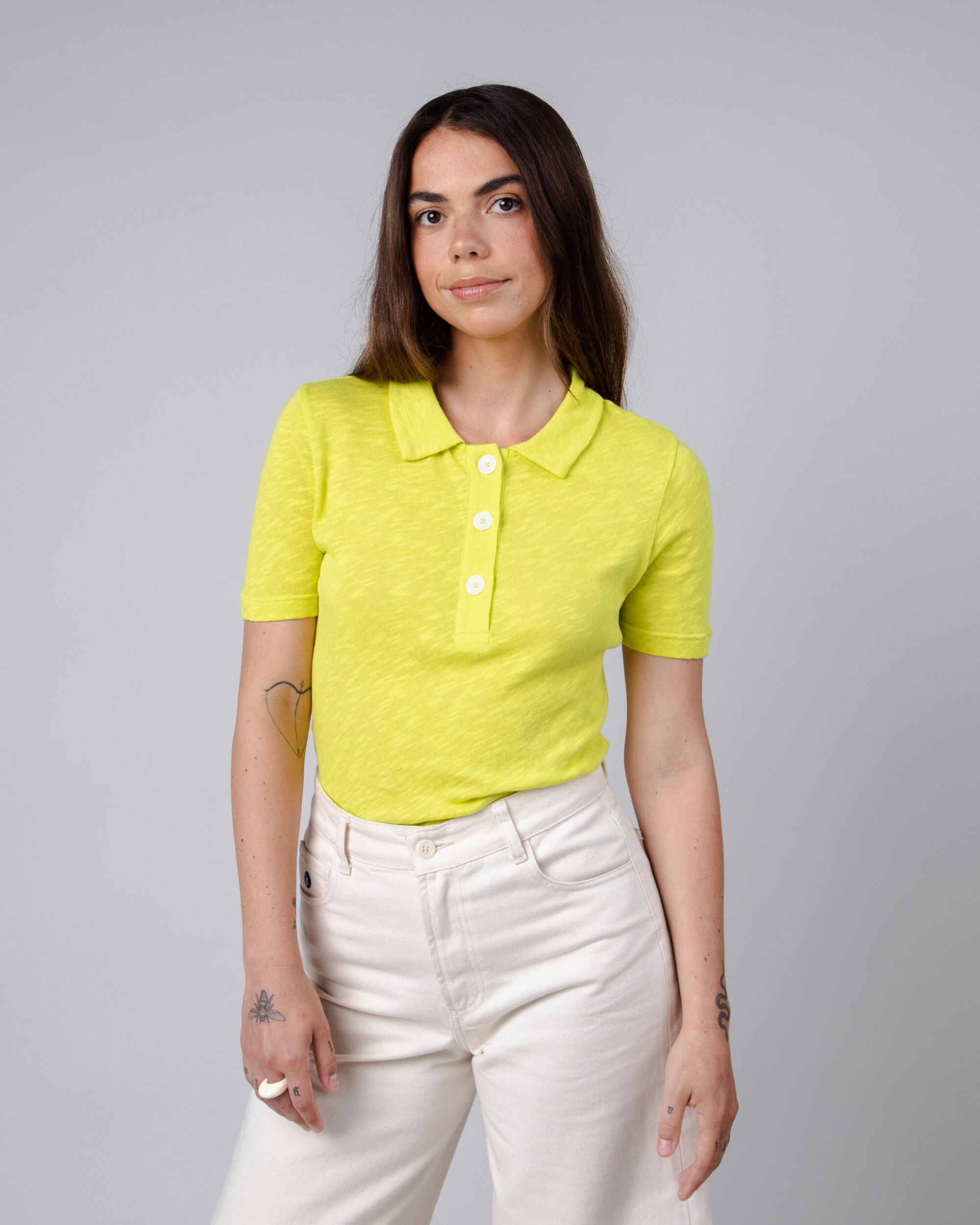 Buttoned polo shirt in lime made from organic cotton by Brava Fabrics
