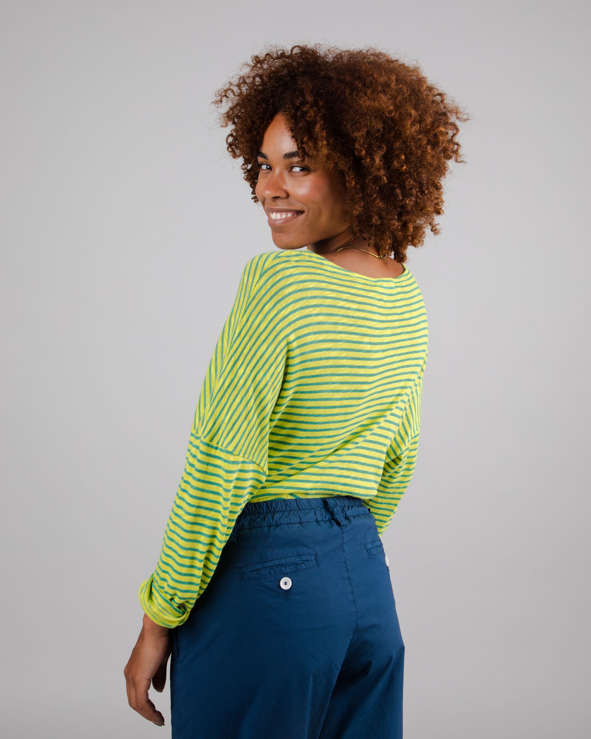 Sweatshirt Stripes Fine Knit Cotton in Lime aus Bio Baumwolle von Brava Fabrics
