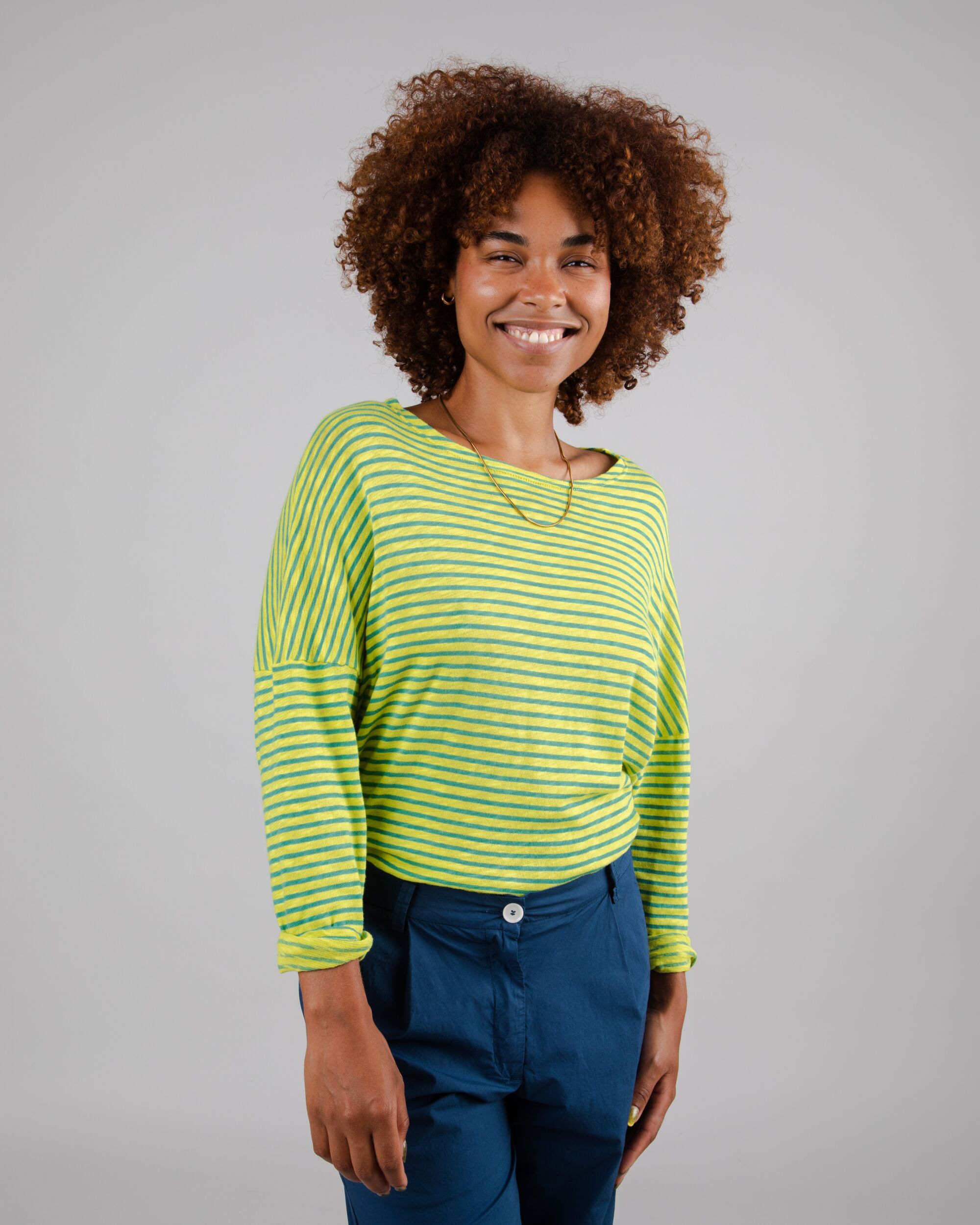 Sweatshirt Stripes Fine Knit Cotton en Lime en coton biologique par Brava Fabrics