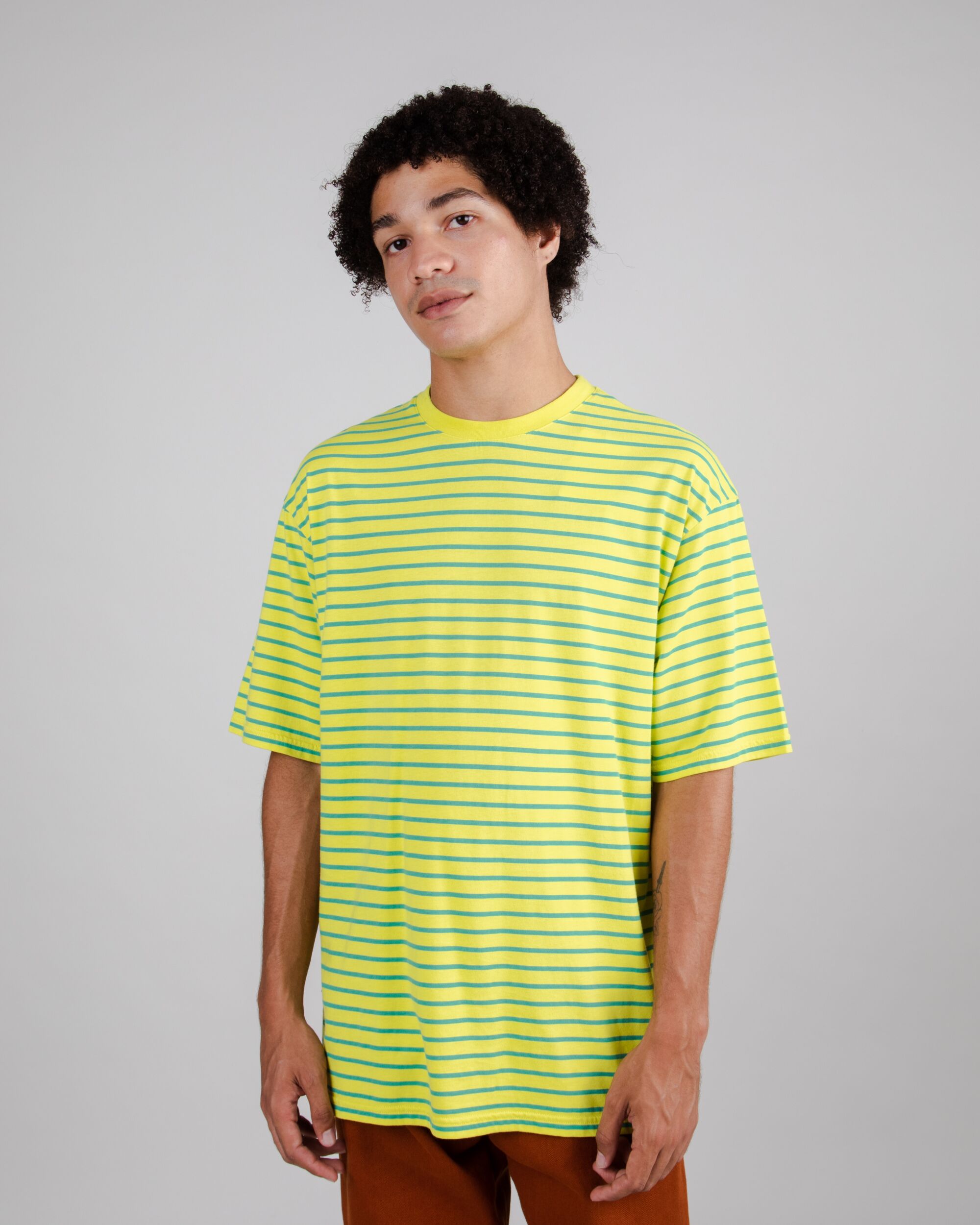 Oversize T-shirt Stripes in Lime aus Bio Baumwolle von Brava Fabrics