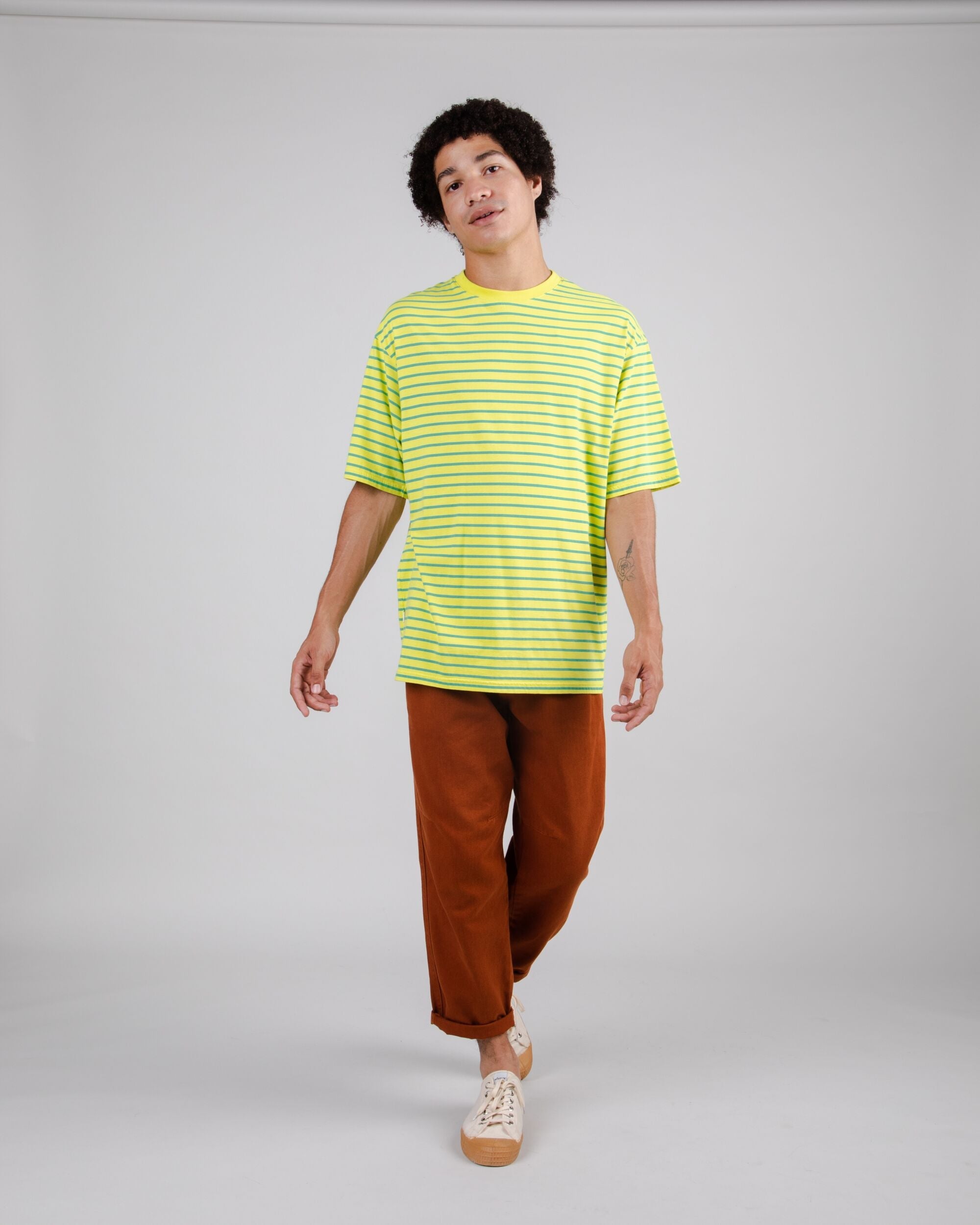 T-shirt oversize Stripes en Lime en coton biologique par Brava Fabrics