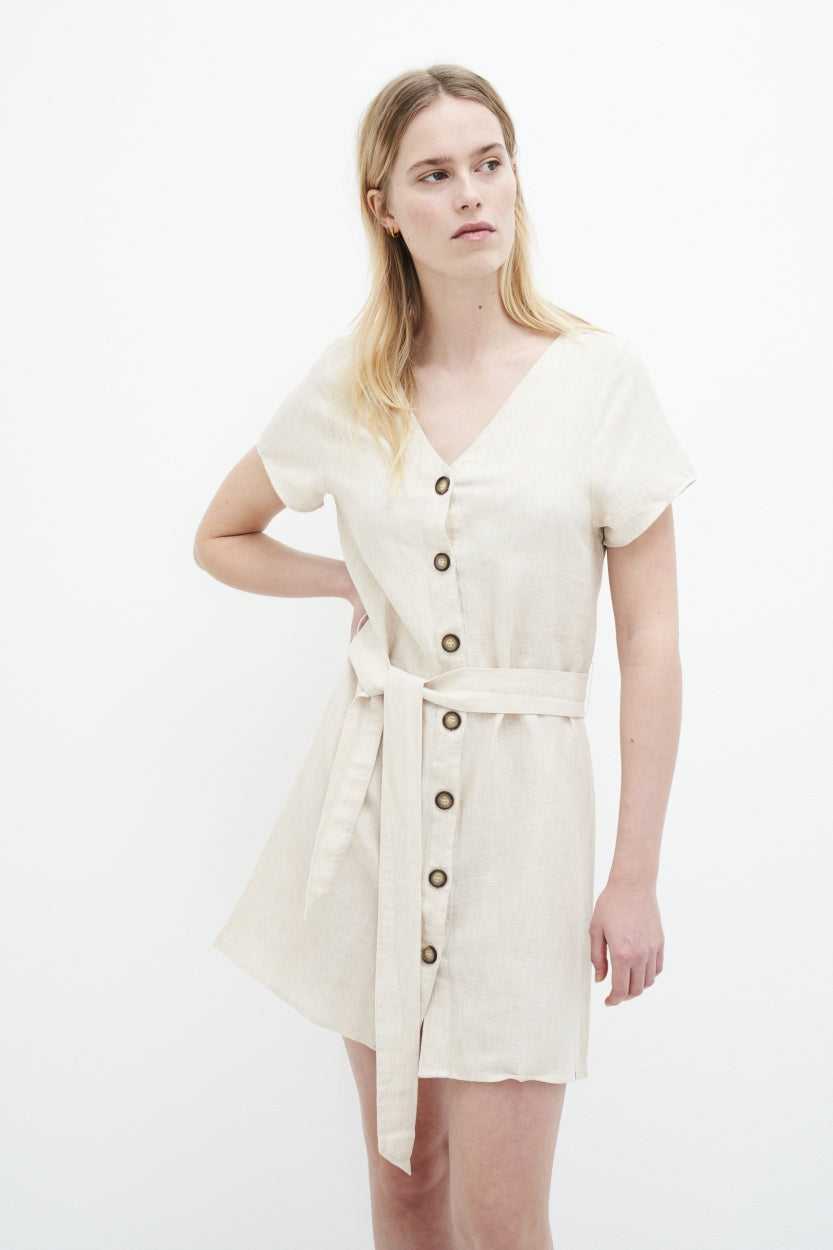 Ella dress in beige / sand colored made of organic cotton and linen by Kuyichi