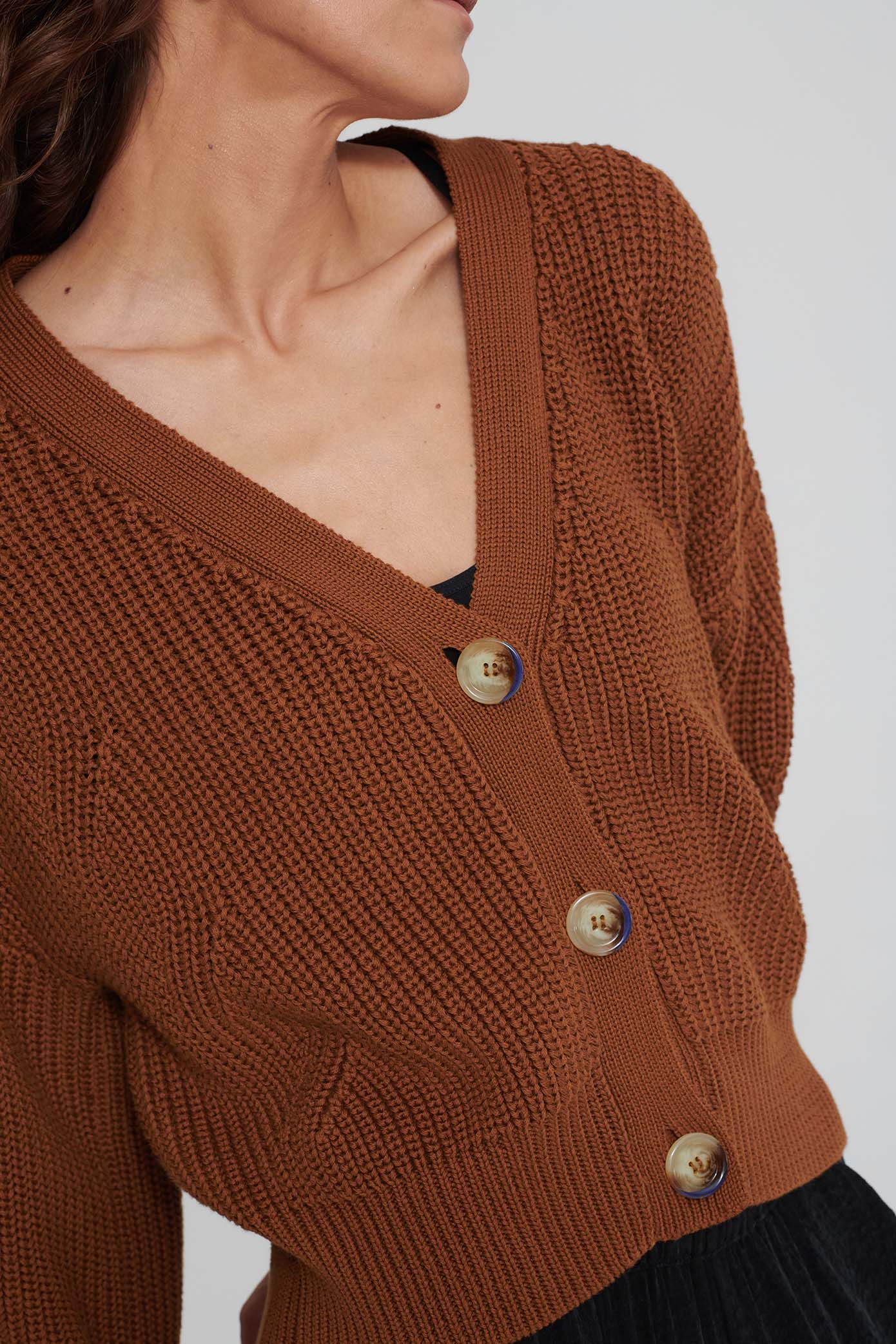 Knit cardigan ANTOINETT cinnamon color by LOVJOI made of organic cotton (ST)
