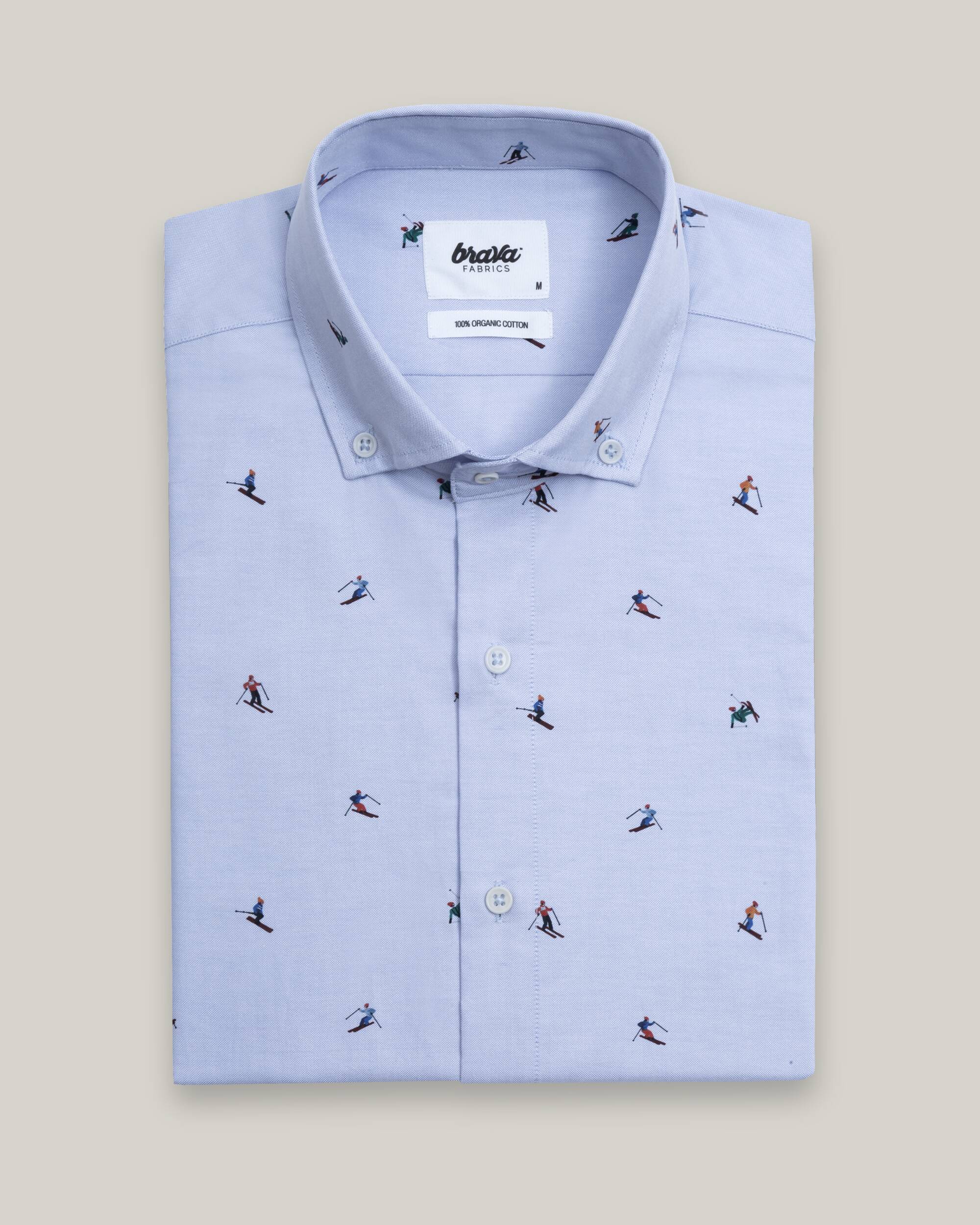 Light blue printed Slalom Race shirt made from 100% organic cotton from Brava Fabrics