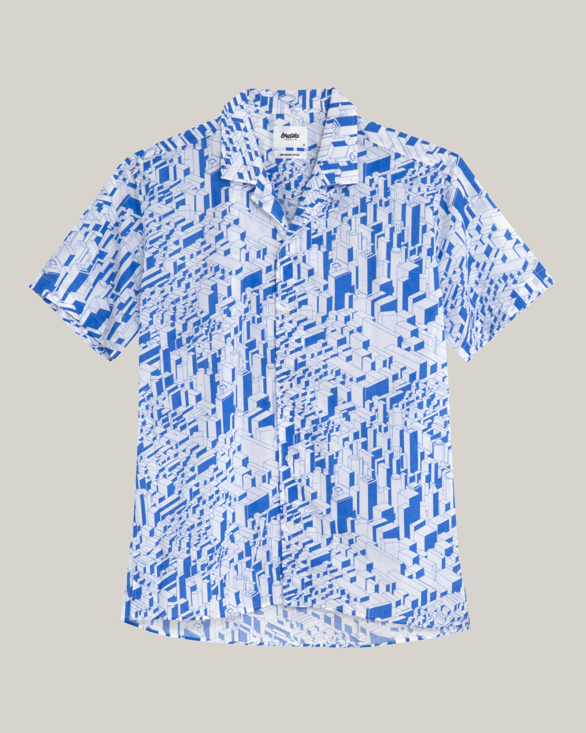 Chemise Urban District Aloha bleue et blanche en coton 100% biologique de Brava Fabrics