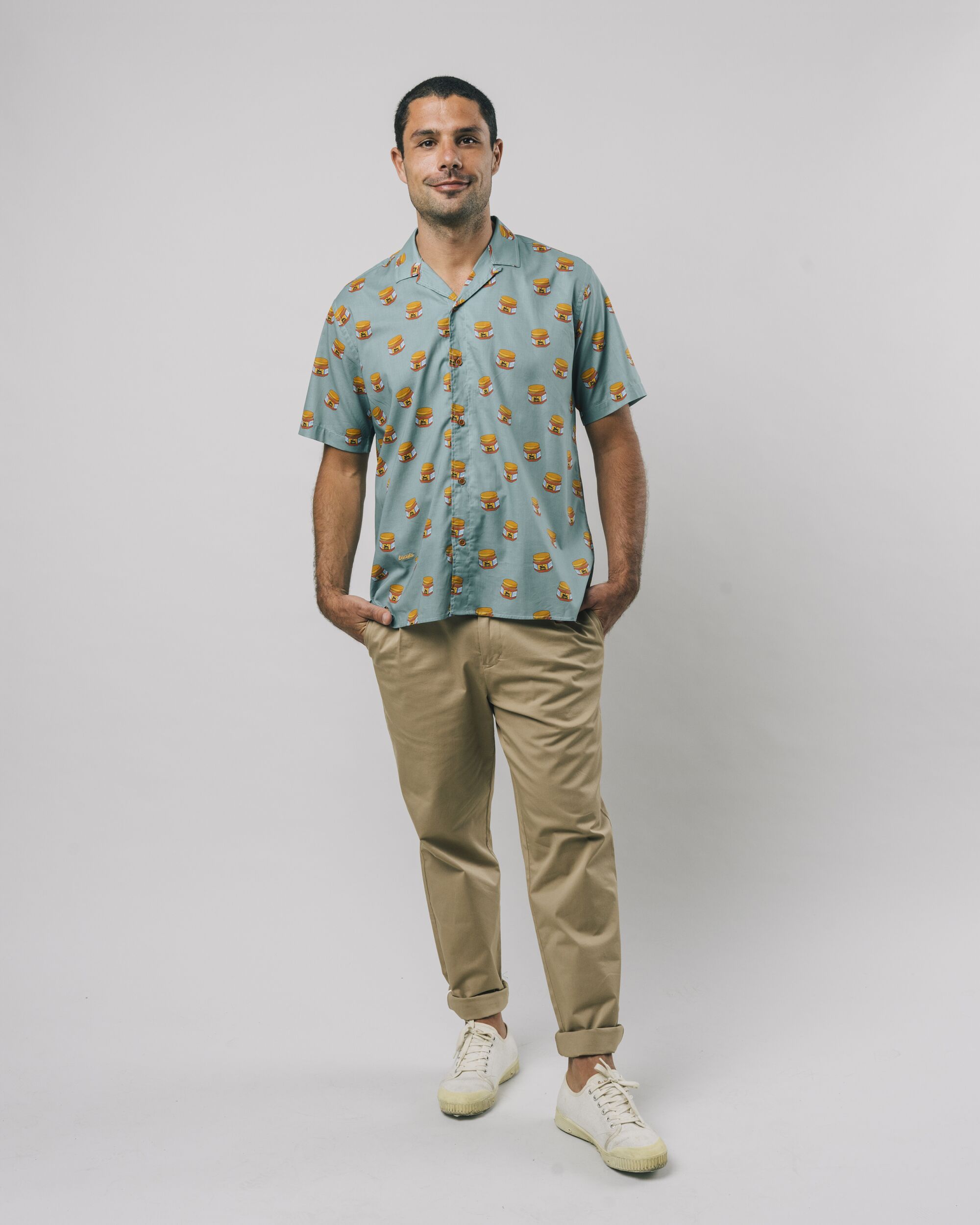 Light blue Tiger Brava Aloha shirt made from 100% organic cotton from Brava Fabrics