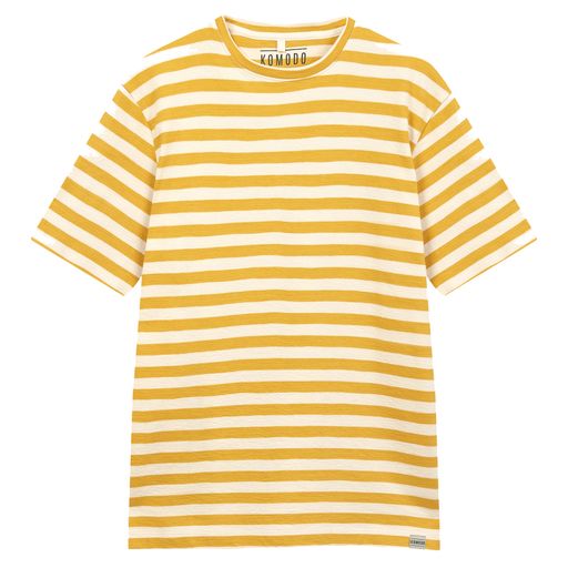 T-shirt KIN rayé jaune et blanc en coton biologique par Komodo