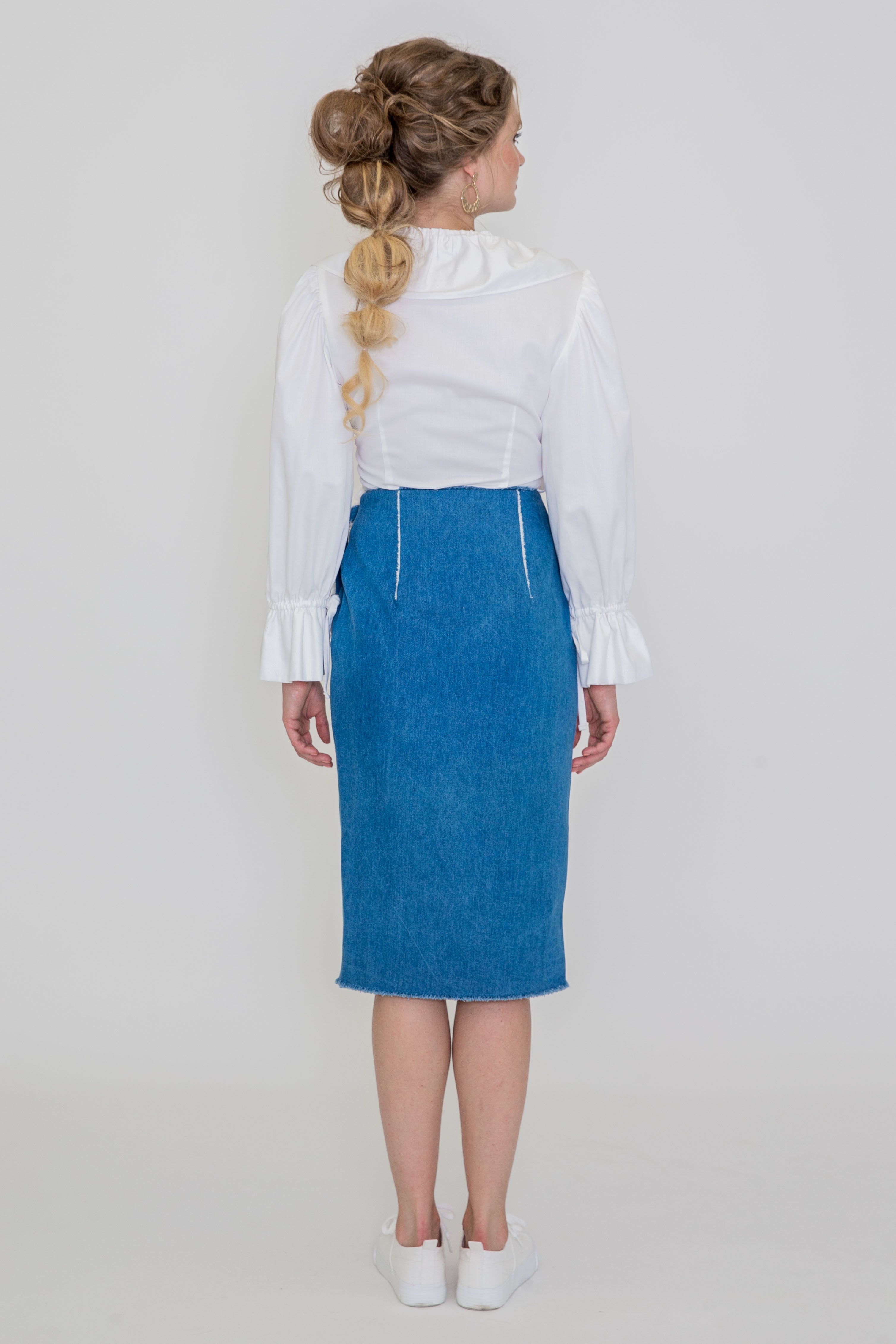 Blue skirt VIANA made of 100% organic cotton by SANIKAI Made-to-Order