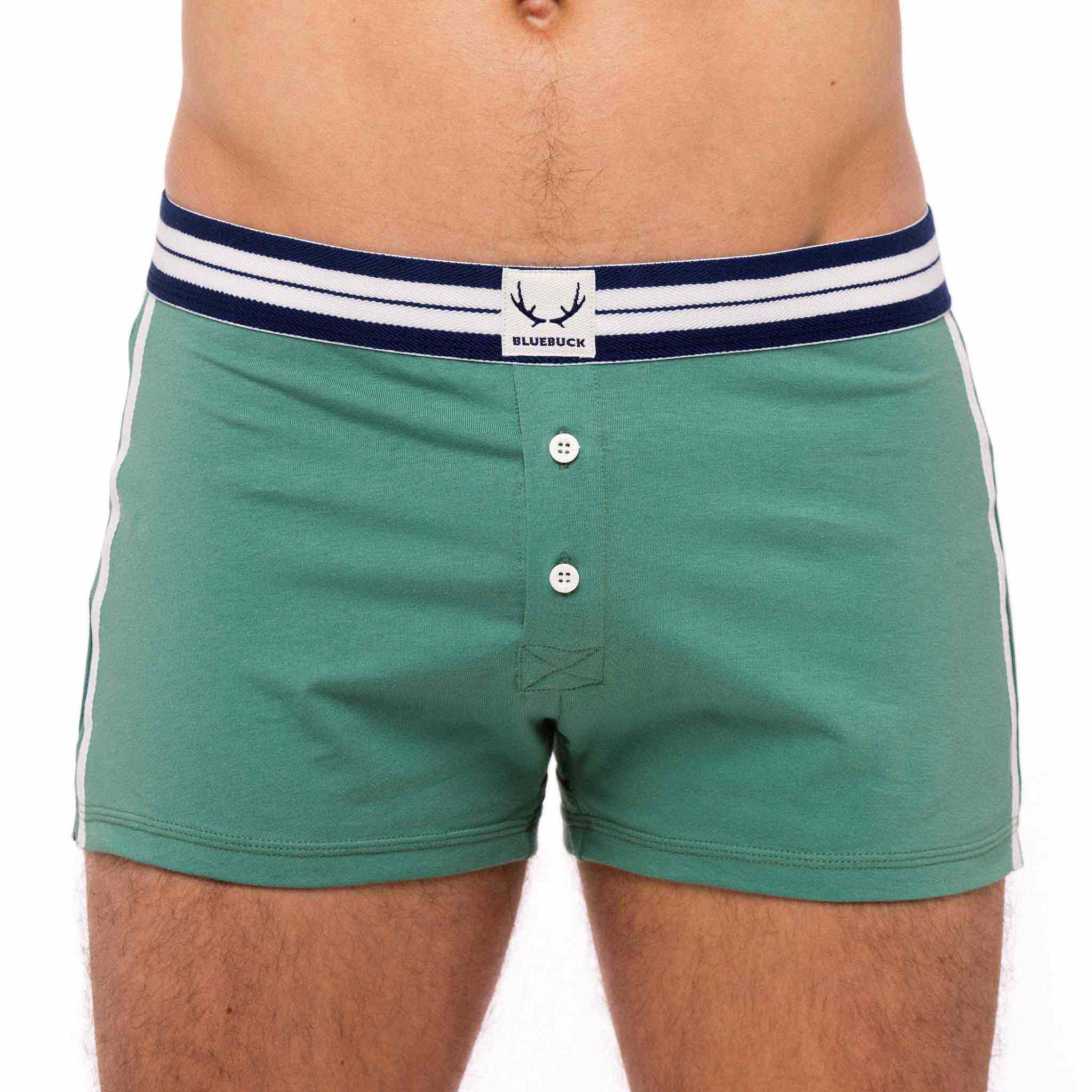 Green underpants made of organic cotton from Bluebuck