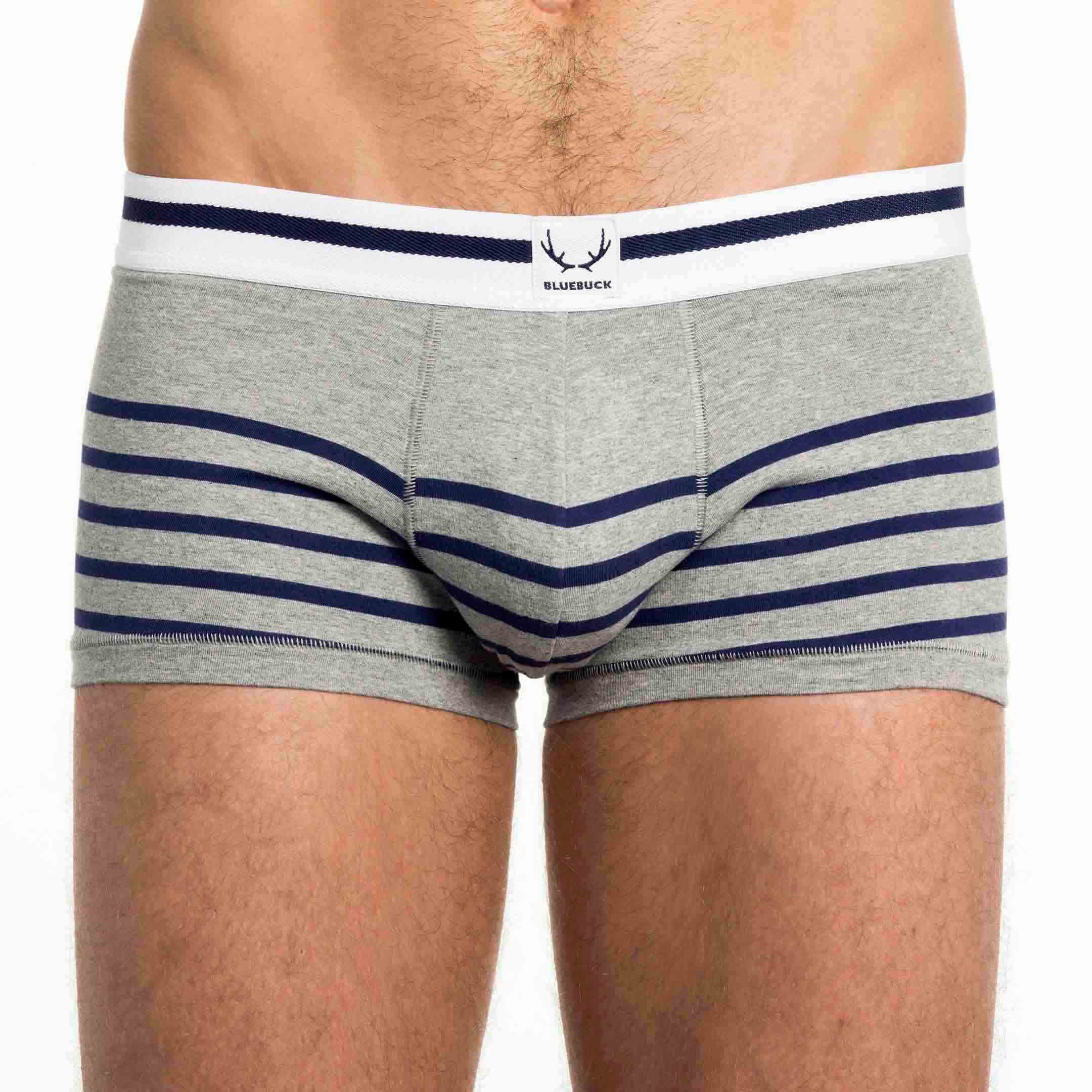 Gray and blue striped boxer shorts made of organic cotton from Bluebuck