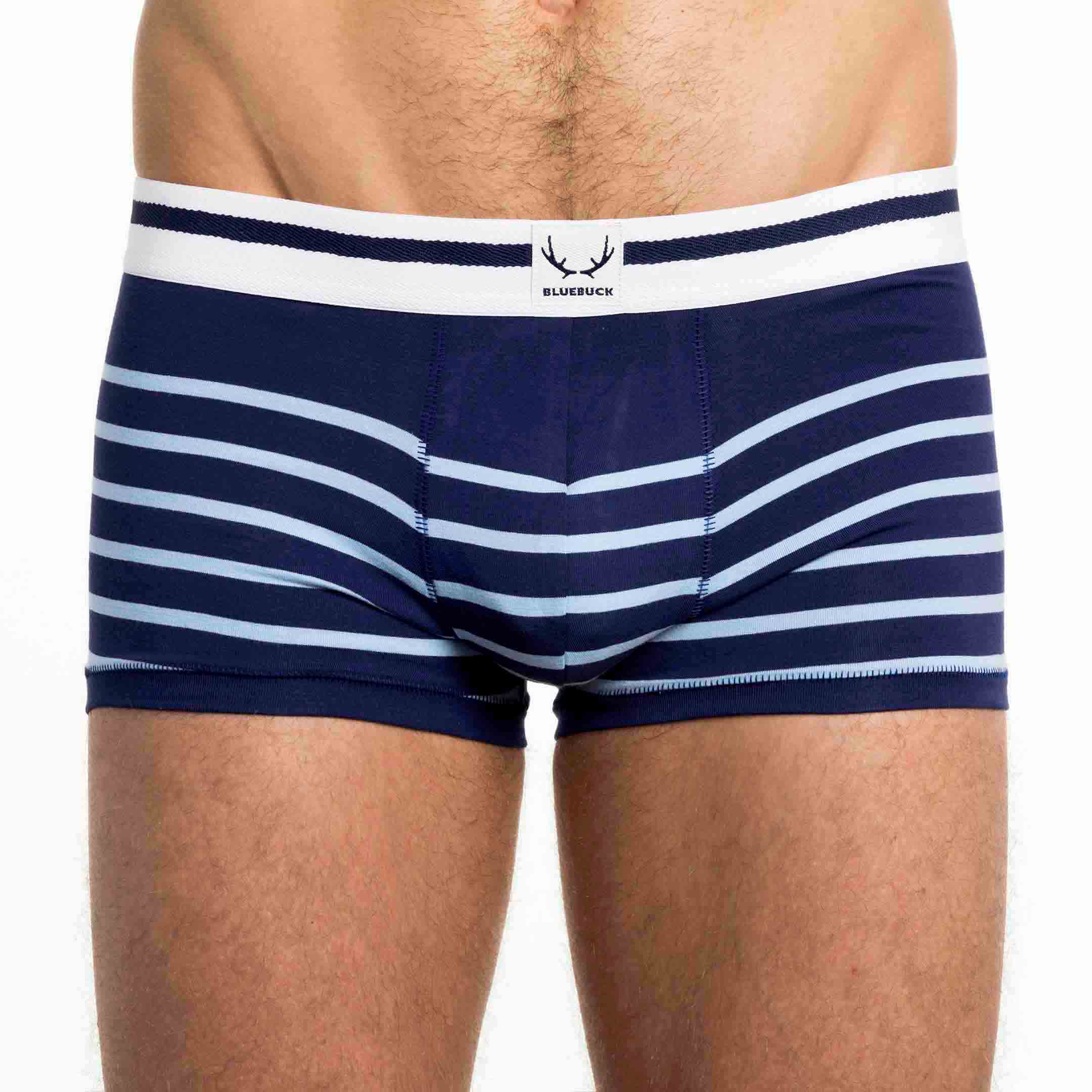 Blue and white striped boxer shorts made of organic cotton from Bluebuck