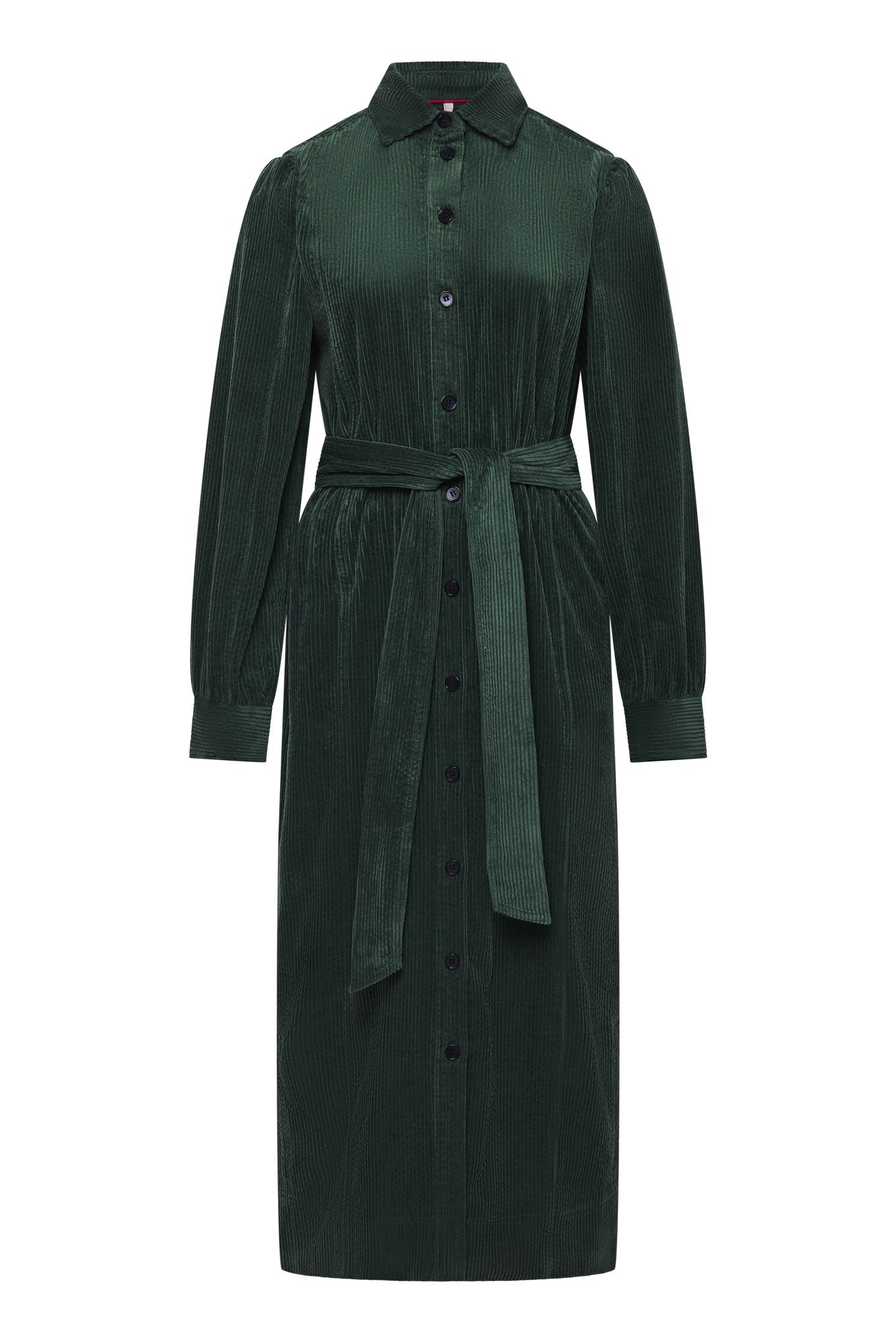 Dark green, long corduroy dress REINA made from 100% organic cotton by Komodo