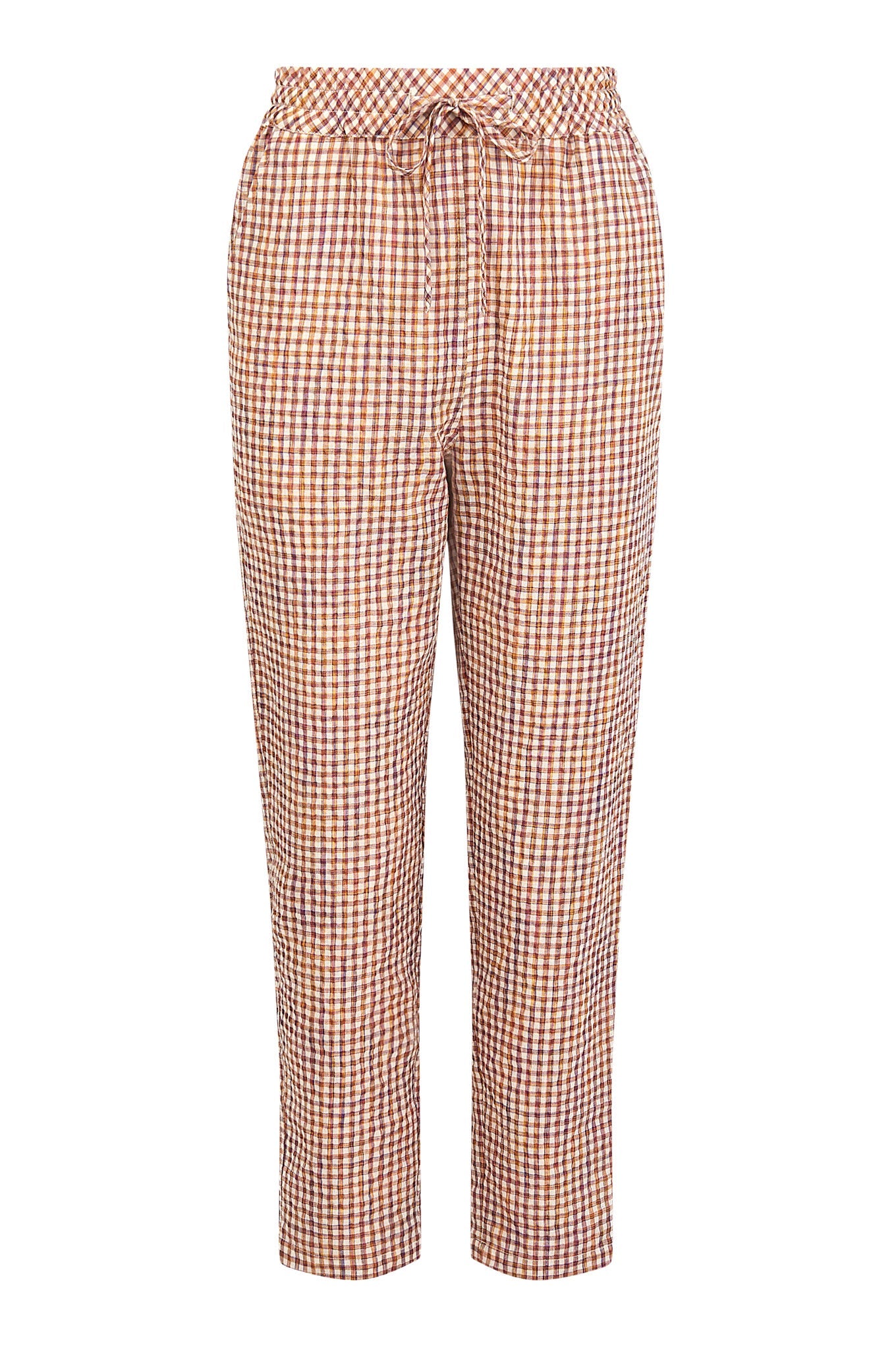 Pantalon marron clair à carreaux RAMA en coton biologique de Komodo