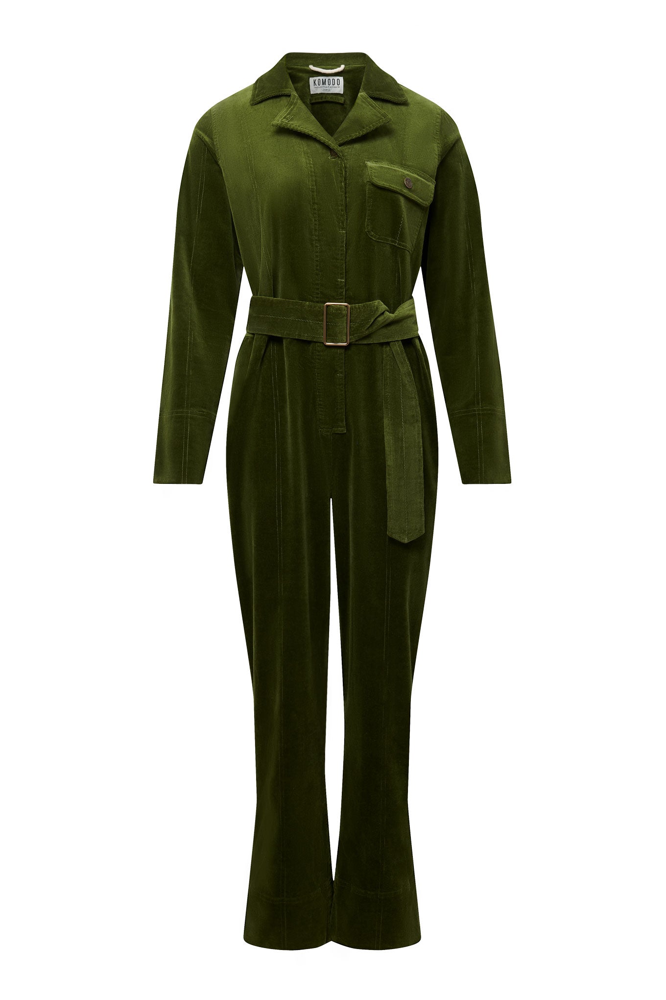 Green corduroy jumpsuit ELECTRA made from organic cotton by Komodo