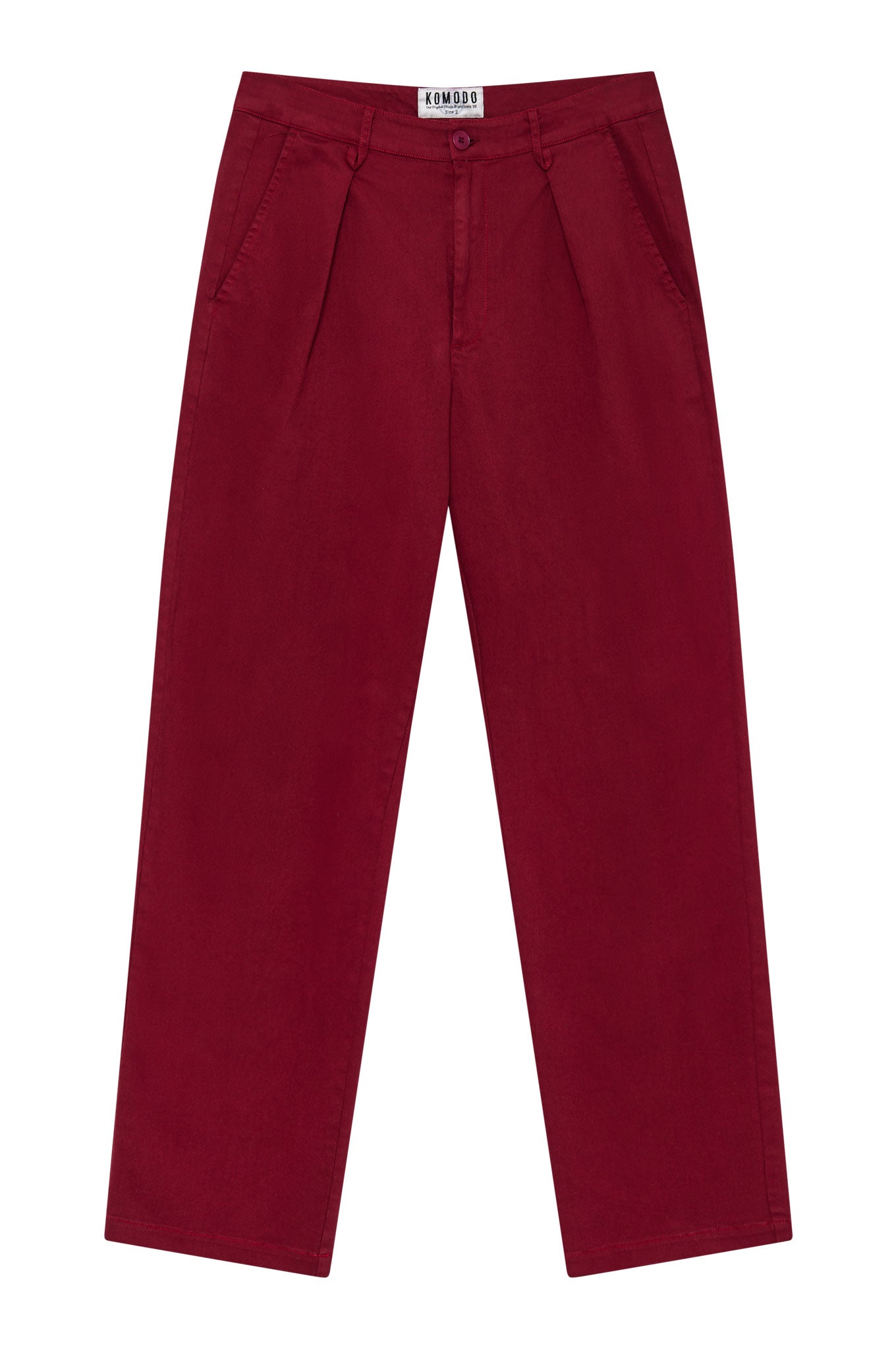 Dark red, loose BOWIE trousers made of organic cotton by Komodo