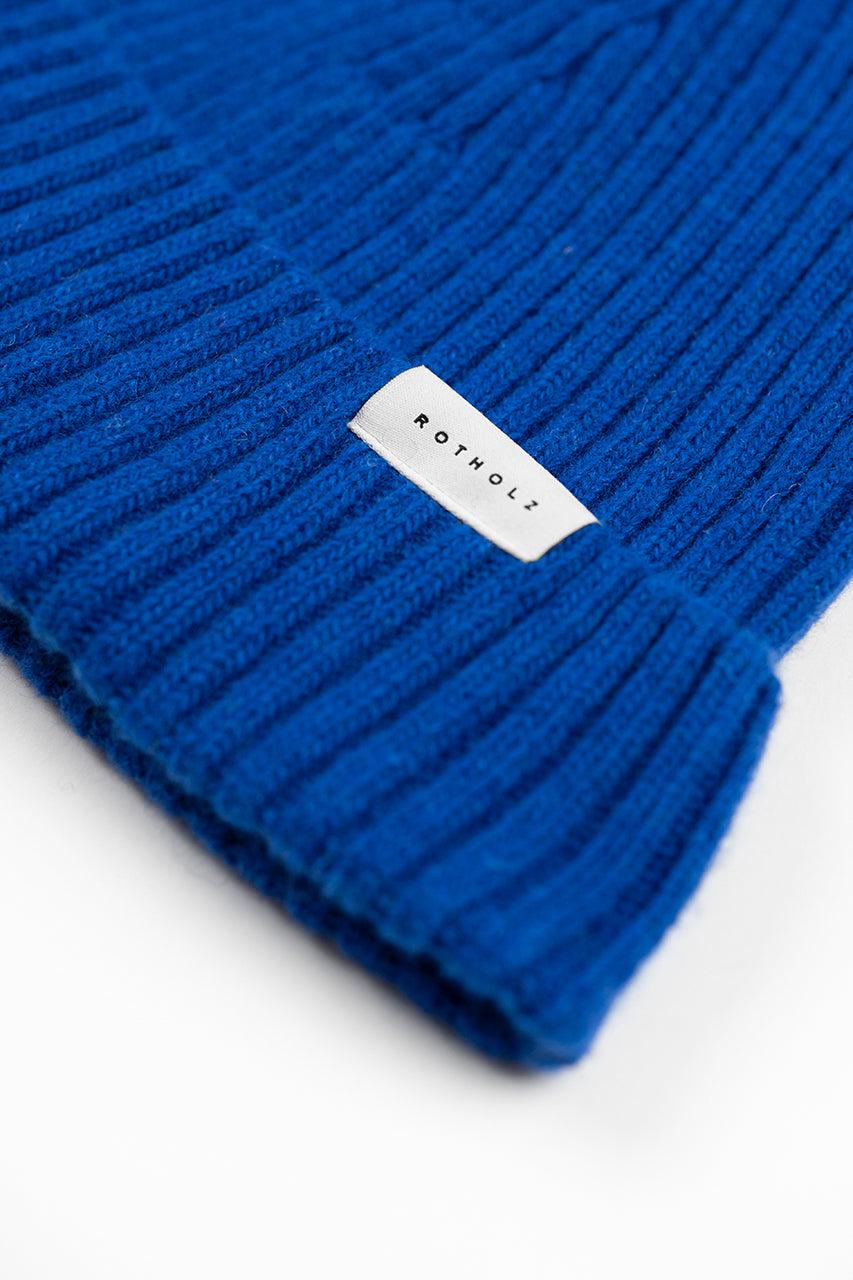Bonnet classique en laine mélangée côtelé - bleu cobalt
