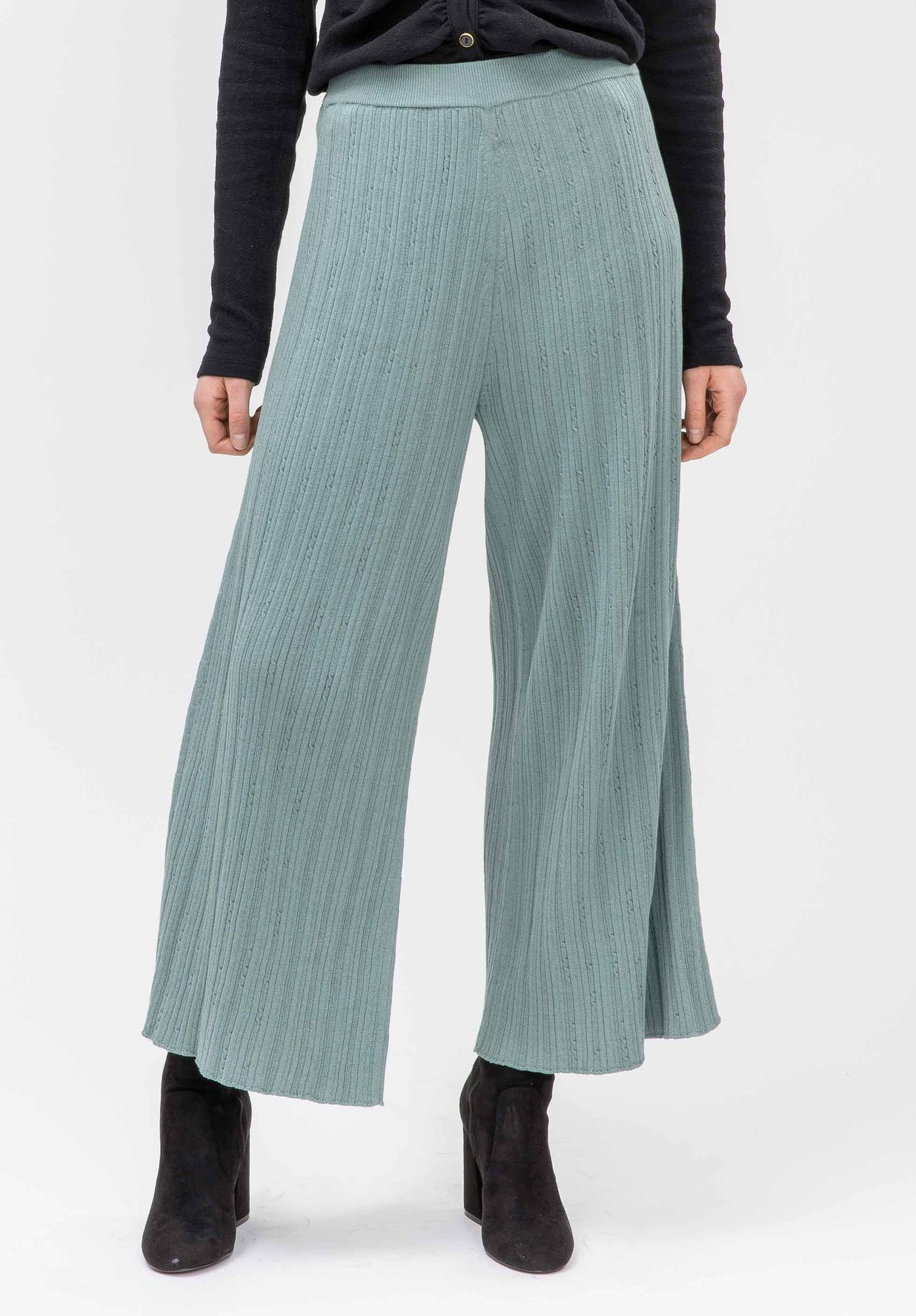 LATHI trousers in culotte shape in antique green by LOVJOI made from organic cotton
