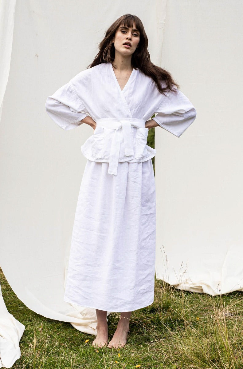 White skirt DANA made from 100% organic linen SANIKAI Made-to-Order